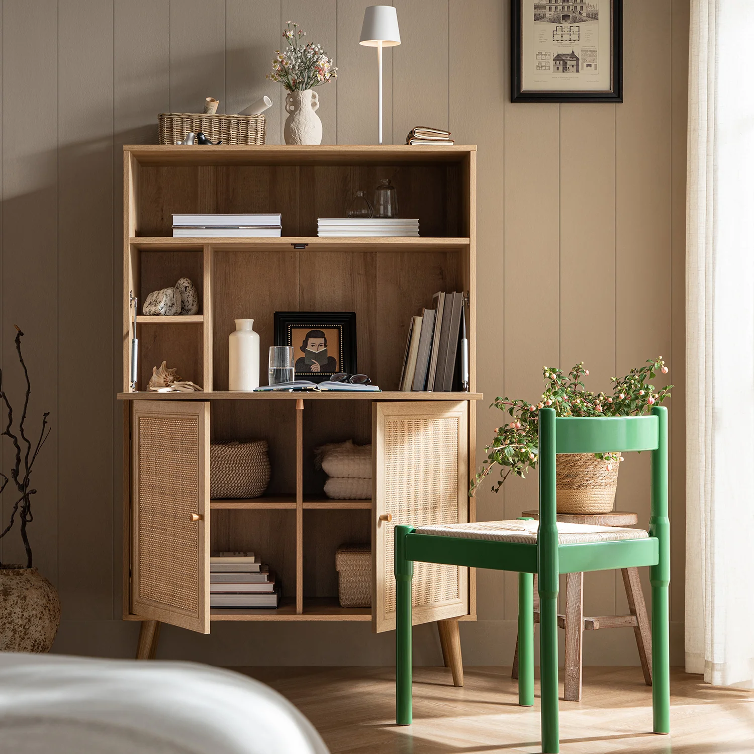 Frances Woven Rattan Writing Bureau, Natural - Image 3