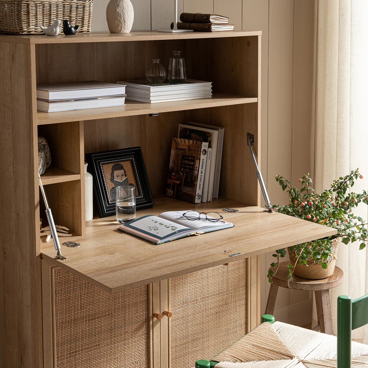 Frances Woven Rattan Writing Bureau, Natural - Image 4