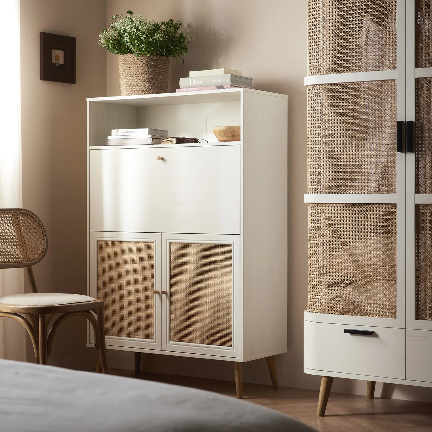 Frances Woven Rattan Writing Bureau, White - Image 2