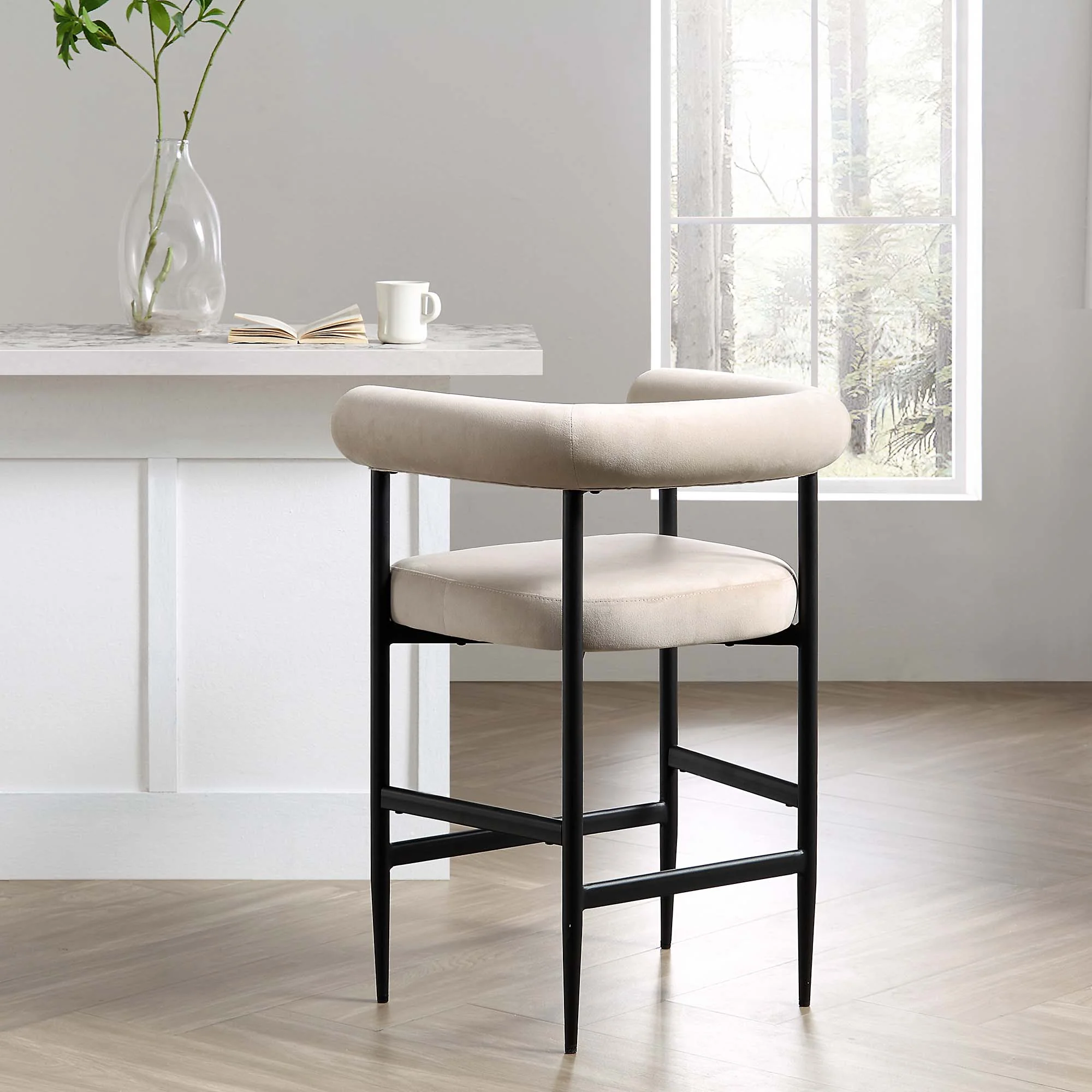 Fulbourn Champagne Velvet Counter Stool with Black Legs - Image 2
