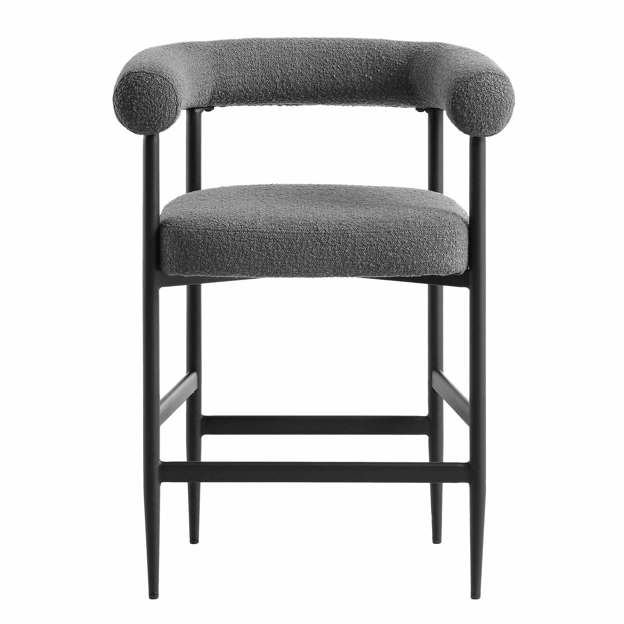 Fulbourn Charcoal Boucle Counter Stool with Black Metal Legs - Image 3