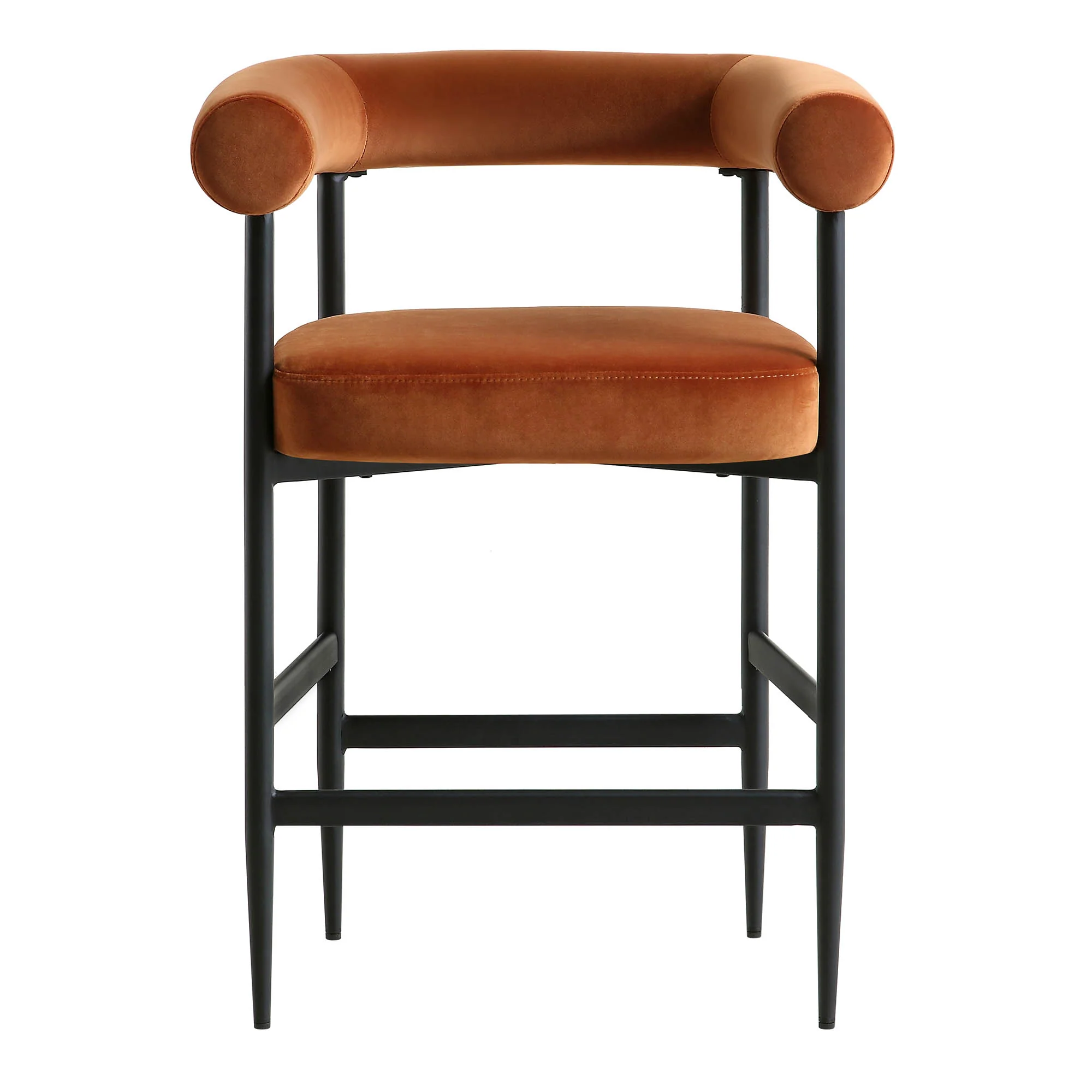 Fulbourn Rust Velvet Counter Stool with Black Legs - Image 3