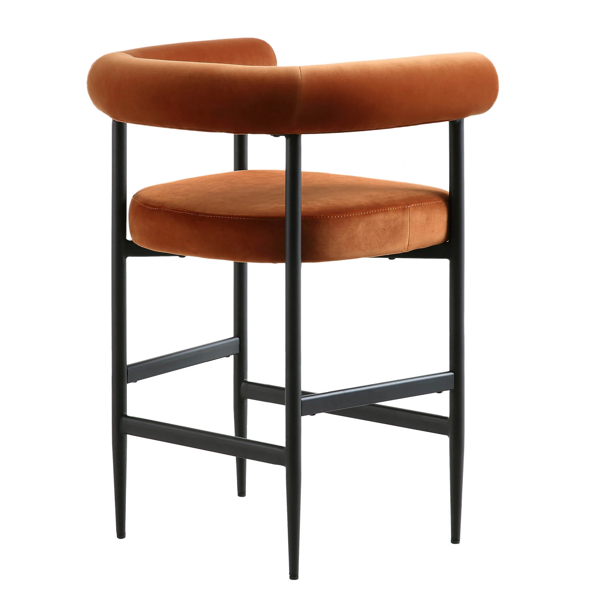 Fulbourn Rust Velvet Counter Stool with Black Legs - Image 7