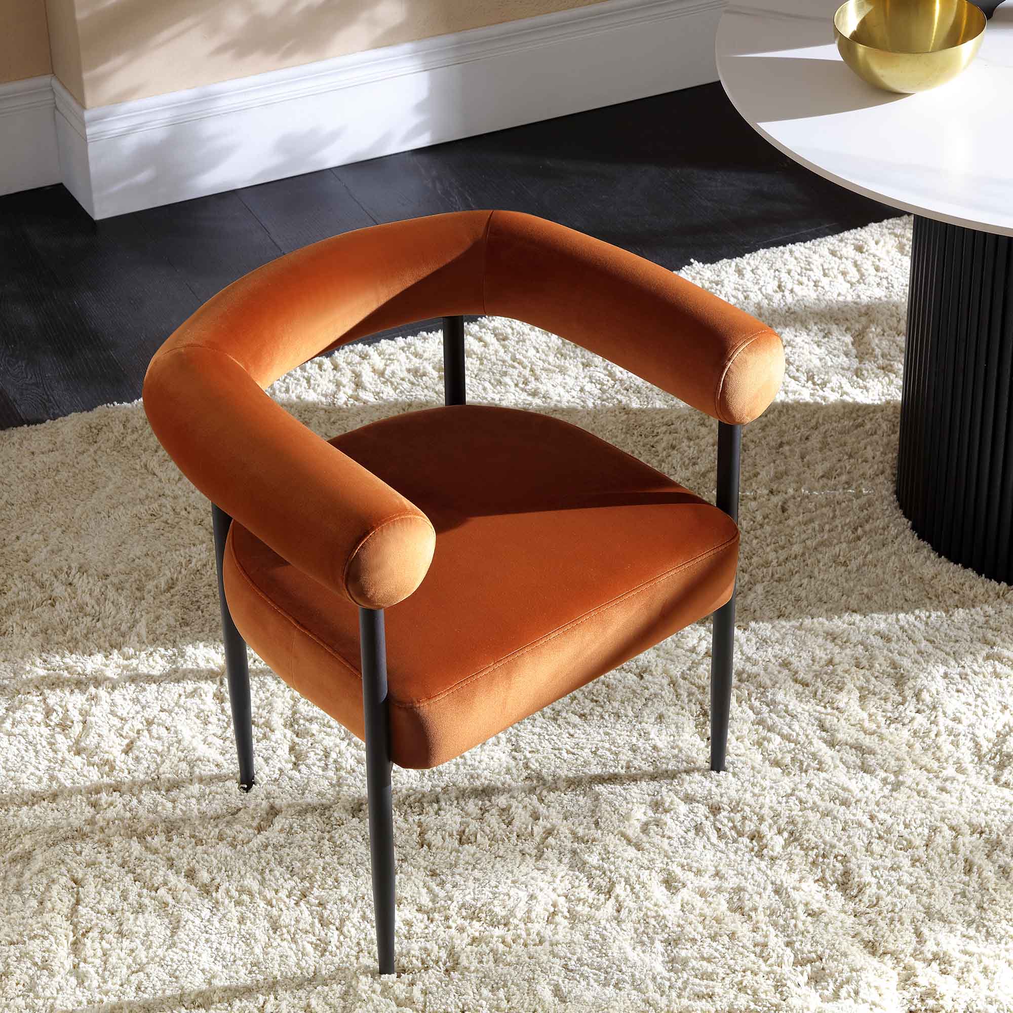Fulbourn Rust Velvet Dining Chair with Black Legs - Image 3