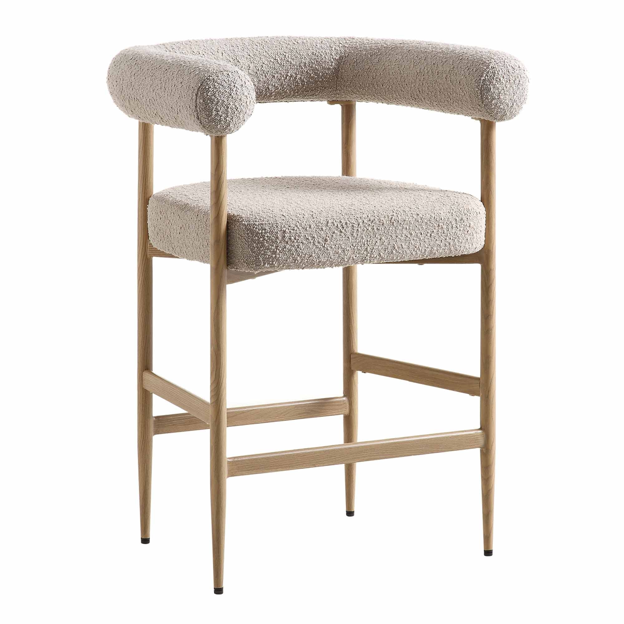 Fulbourn Taupe Boucle Counter Stool with Natural Wood Effect Legs - Image 4