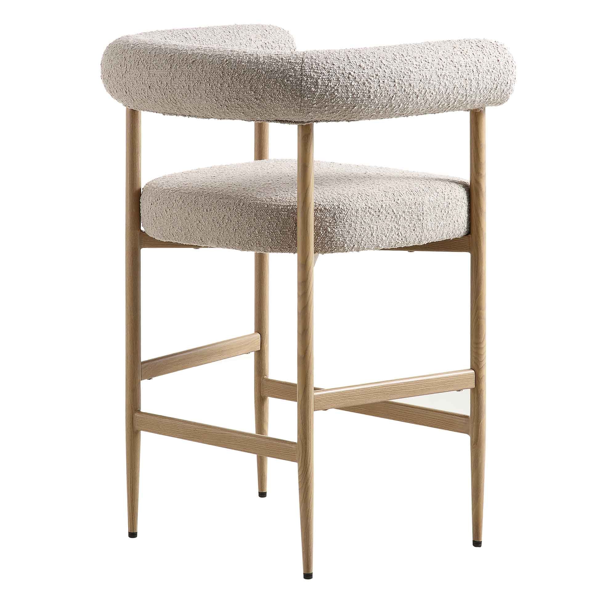 Fulbourn Taupe Boucle Counter Stool with Natural Wood Effect Legs - Image 7