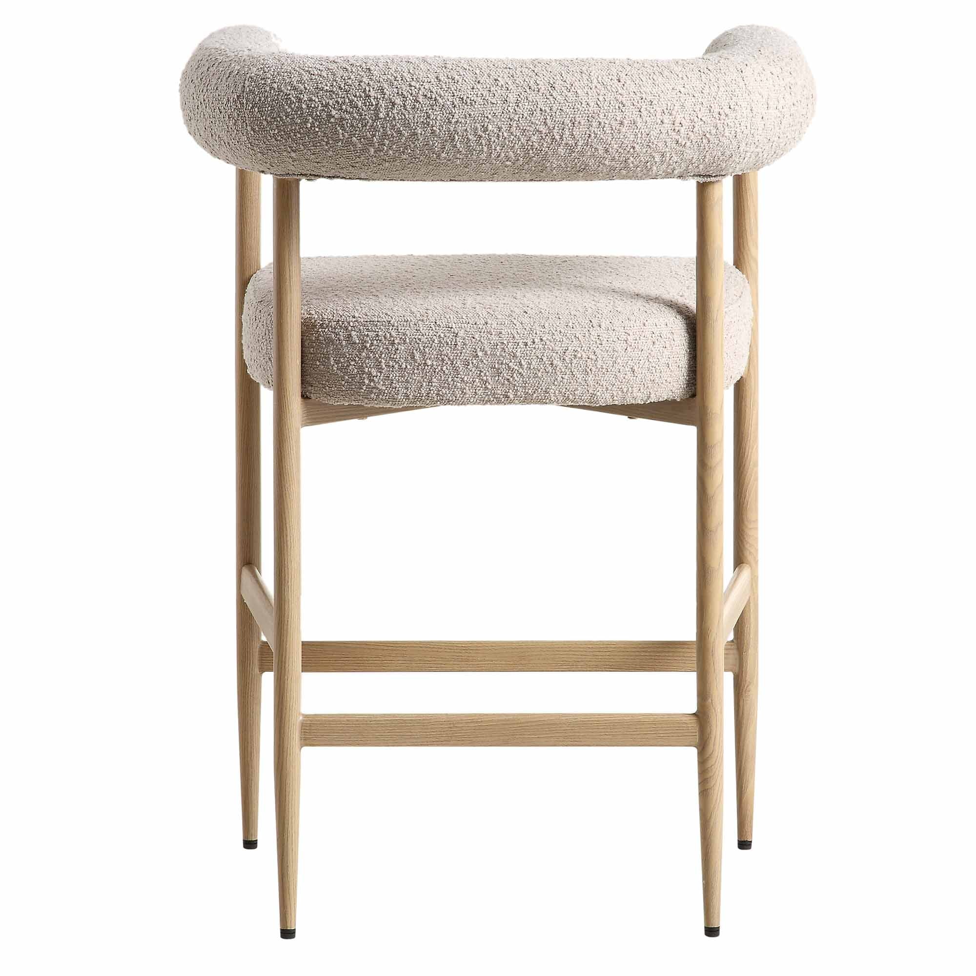 Fulbourn Taupe Boucle Counter Stool with Natural Wood Effect Legs - Image 8