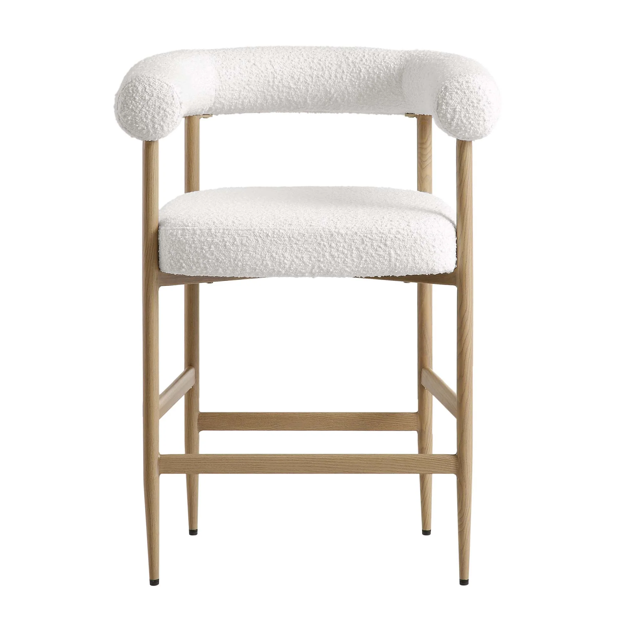Fulbourn White Boucle Counter Stool with Natural Wood Effect Legs - Image 3