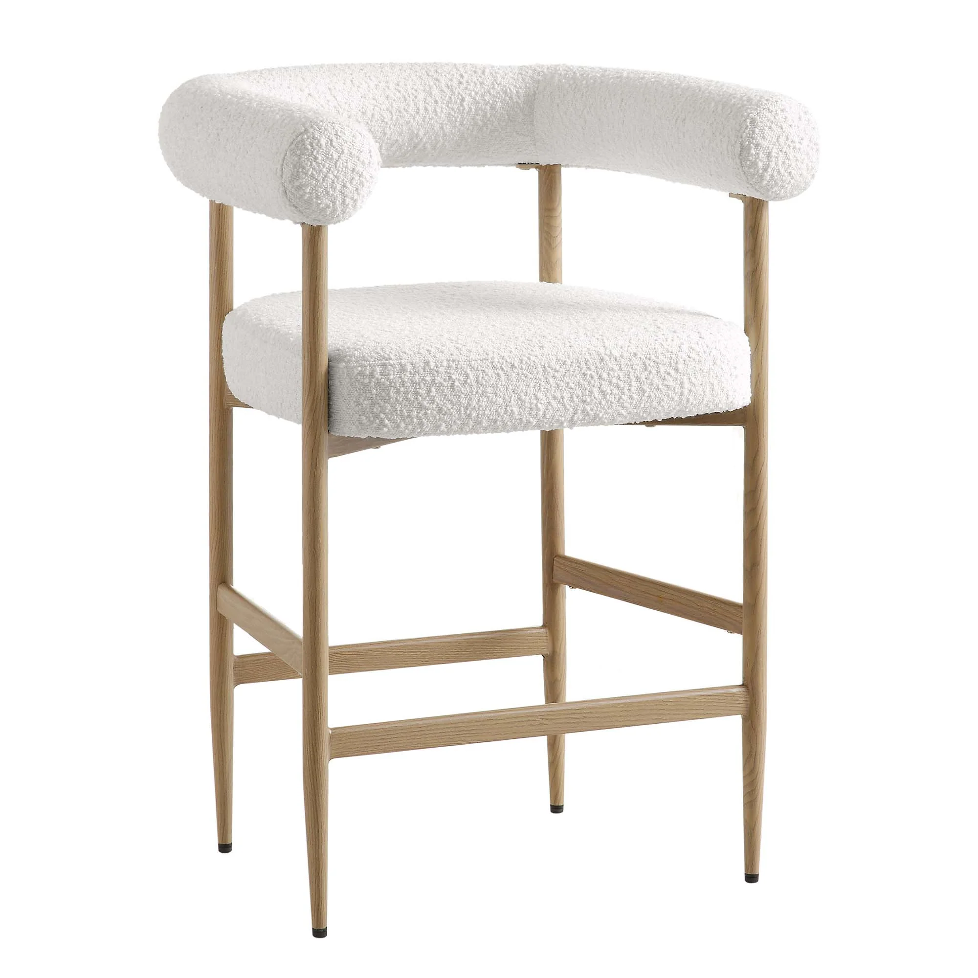 Fulbourn White Boucle Counter Stool with Natural Wood Effect Legs - Image 4