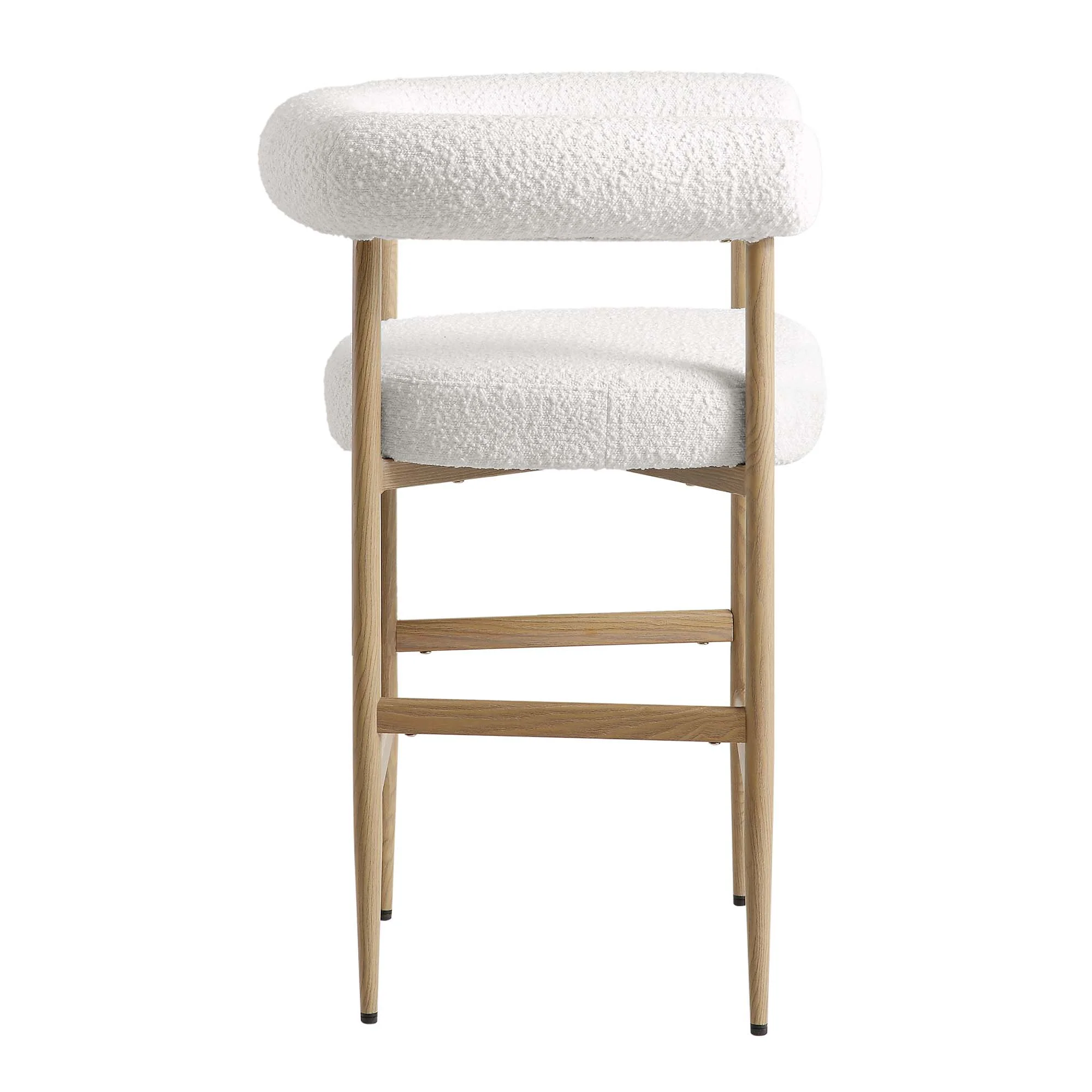 Fulbourn White Boucle Counter Stool with Natural Wood Effect Legs - Image 6