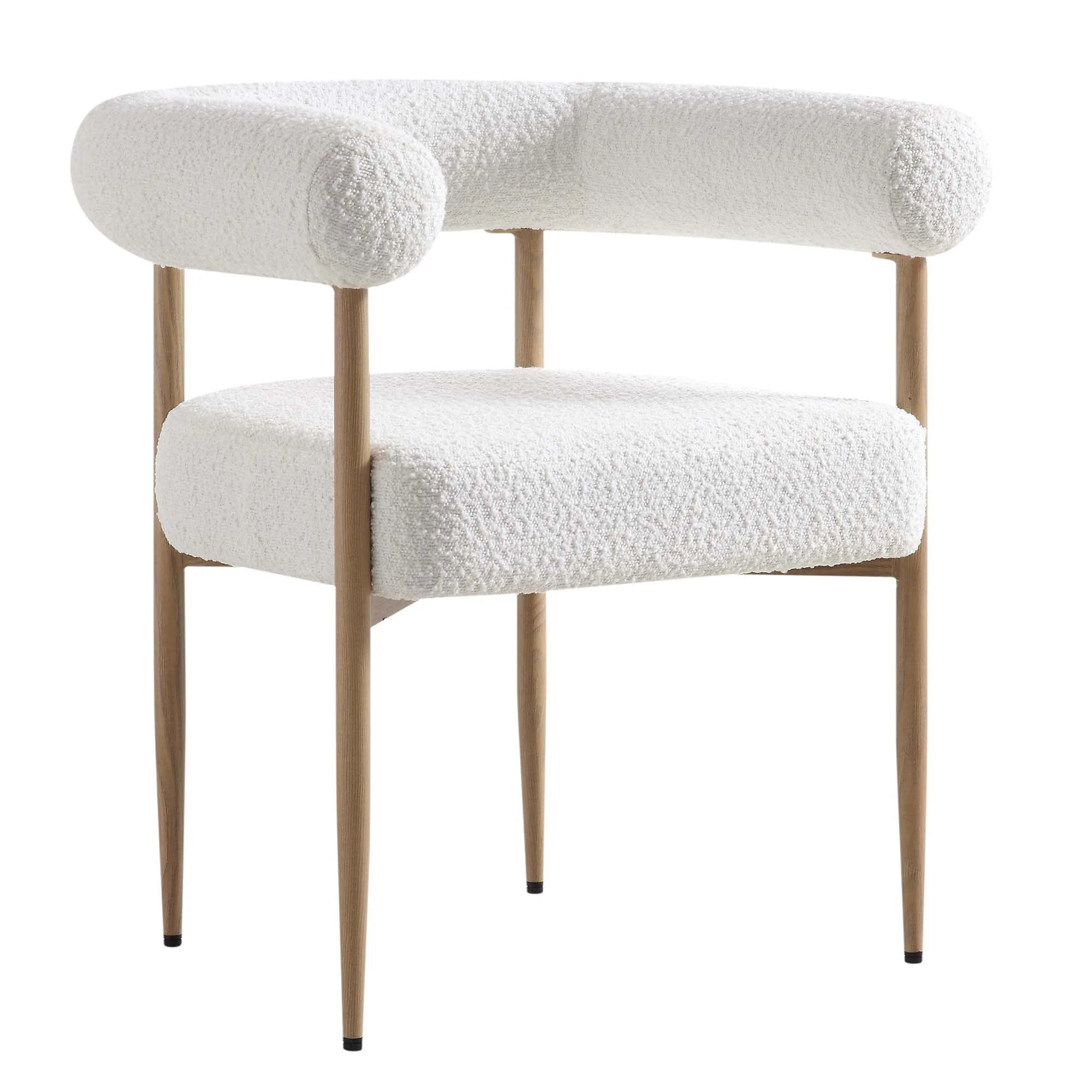 Fulbourn White Boucle Dining Chair with Natural Wood Effect Legs - Image 5