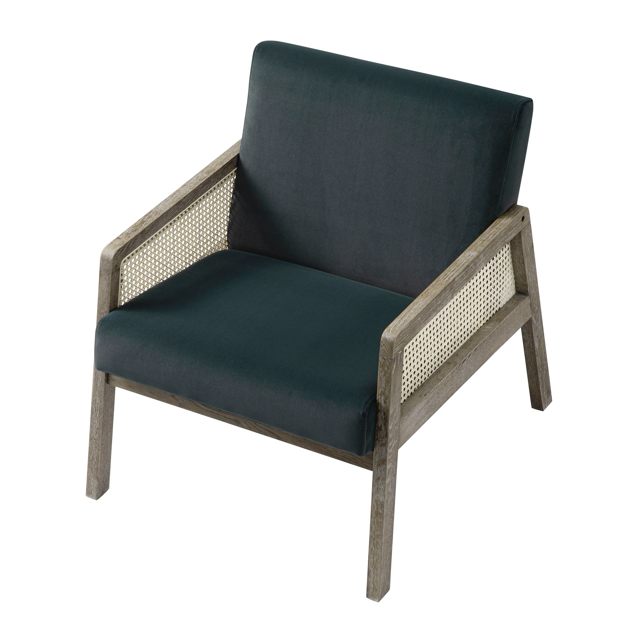 Fyne Aegean Blue Velvet Weathered Oak Frame Rattan Armchair - Image 9