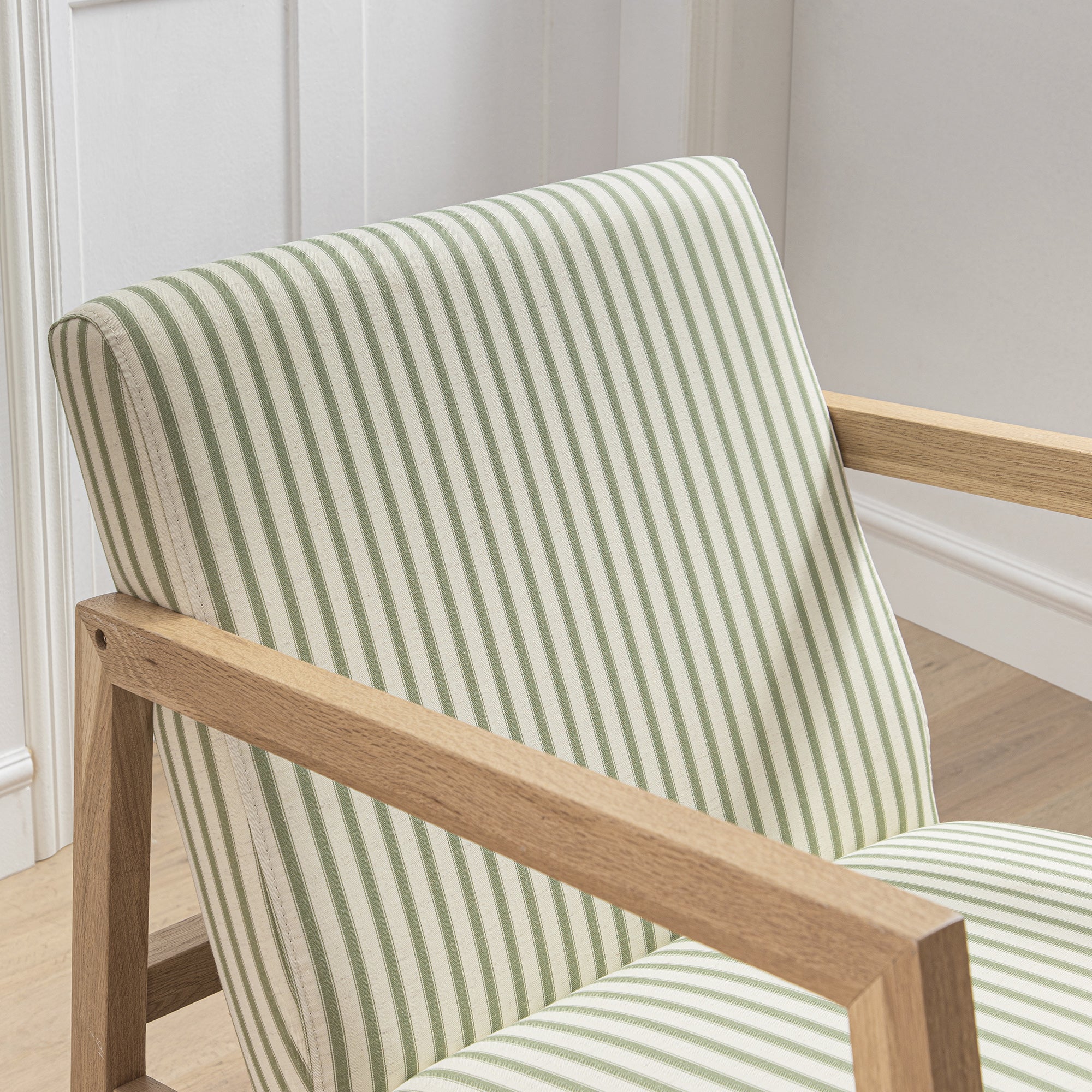Fyne Sage Striped Linen Blend Natural Oak Rocking Armchair - Image 5