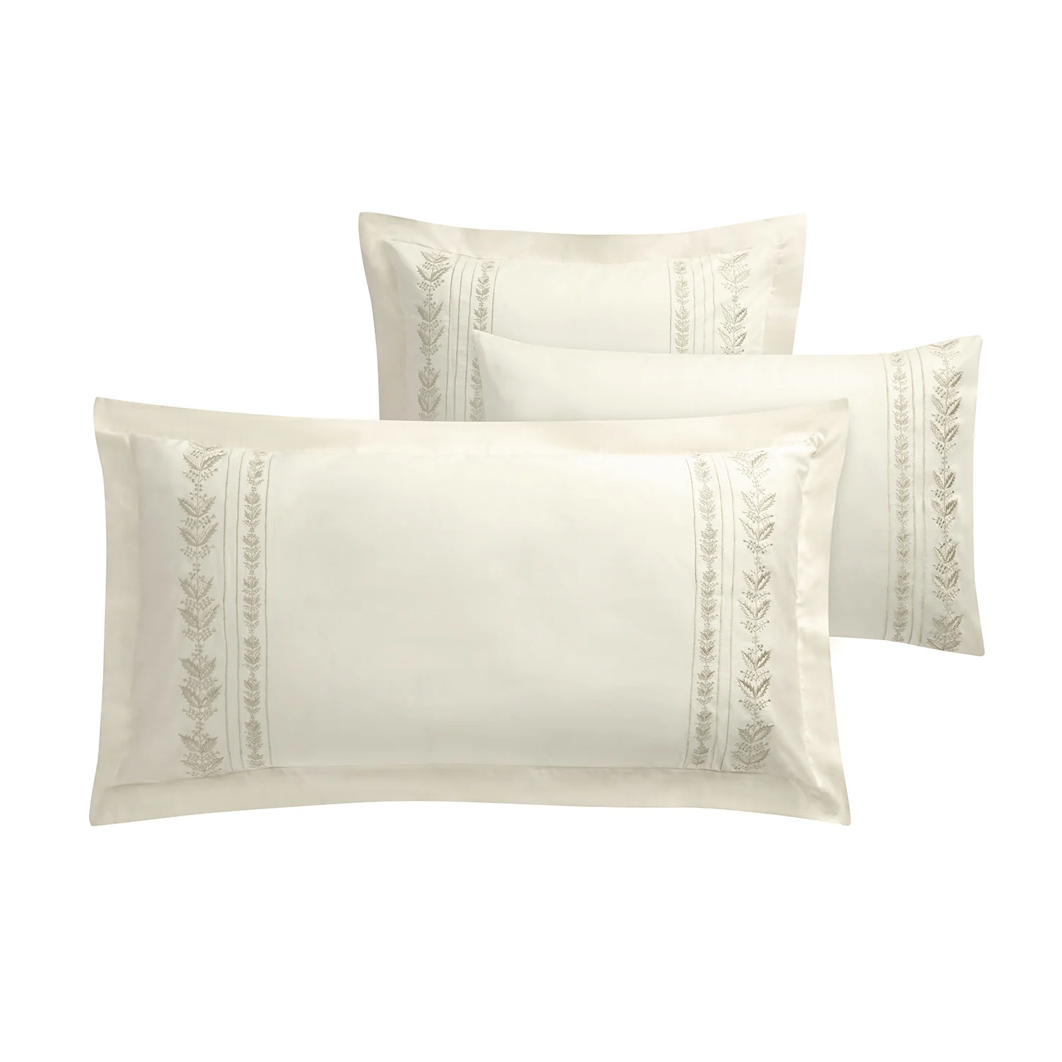 Gabrielle Ivory Leaf Embroidered 600 Thread Count Cotton Sateen Continental Square Pillowcases - Pair - Image 3