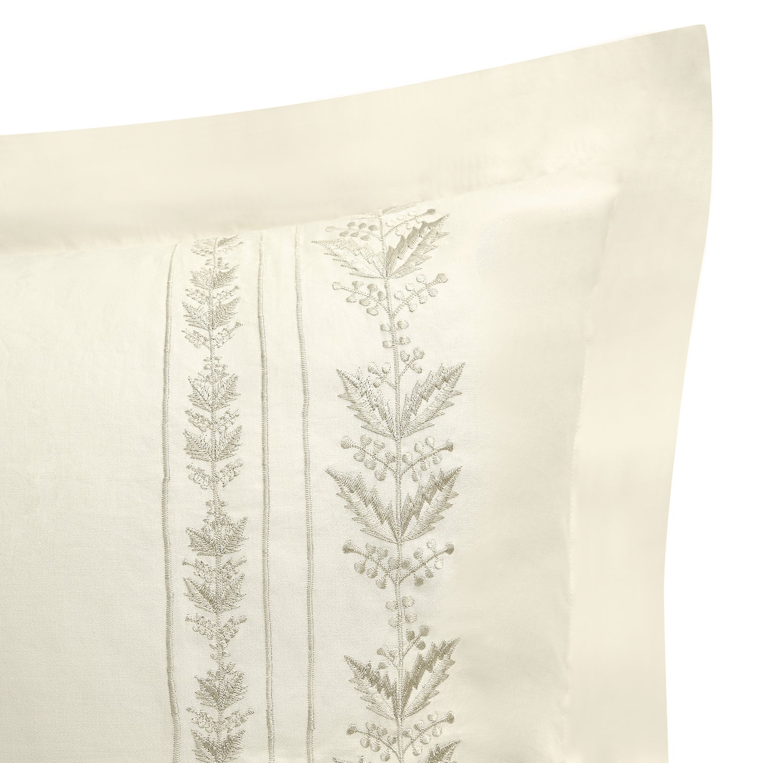 Gabrielle Ivory Leaf Embroidered 600 Thread Count Cotton Sateen King Size Oxford Pillowcases - Pair - Image 2