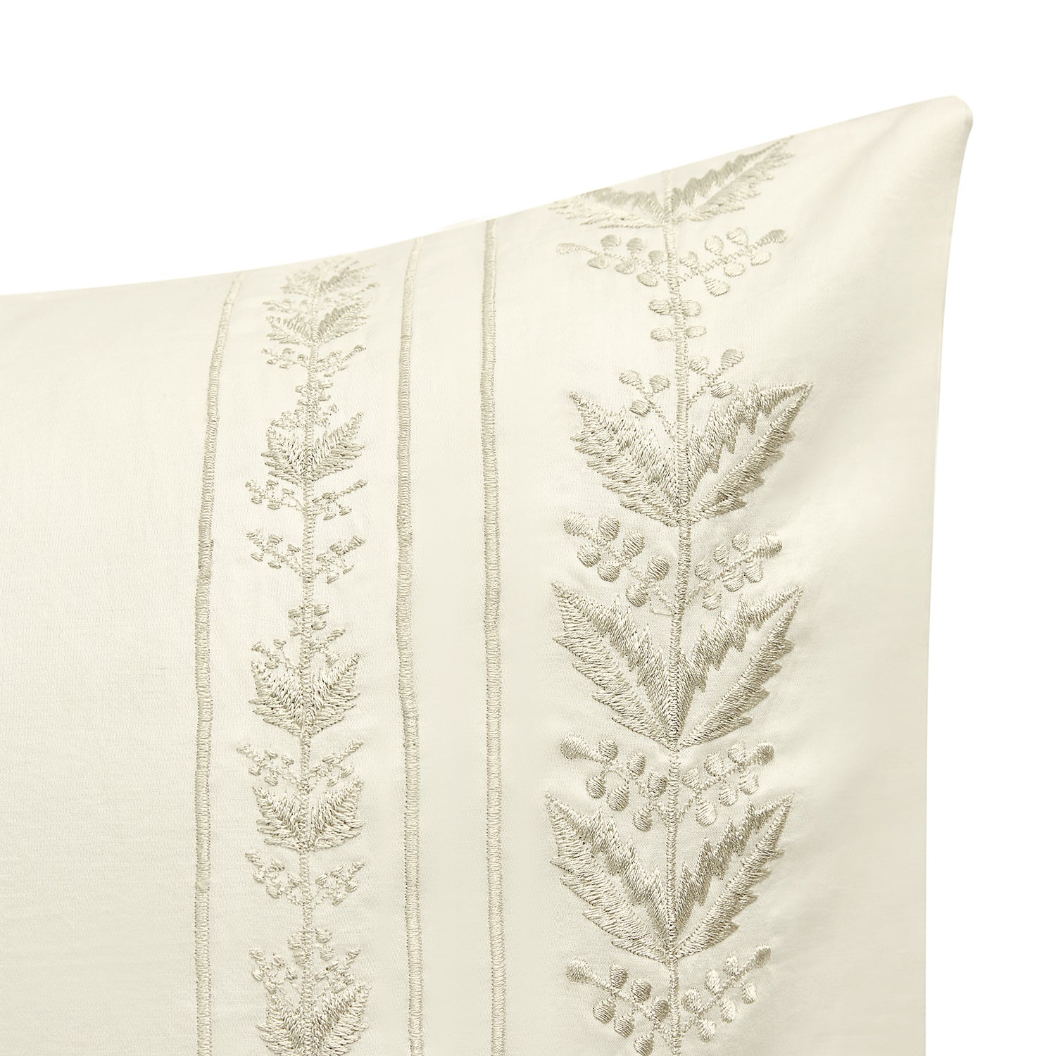 Gabrielle Ivory Leaf Embroidered 600 Thread Count Cotton Sateen Regular Pillowcases - Pair - Image 3