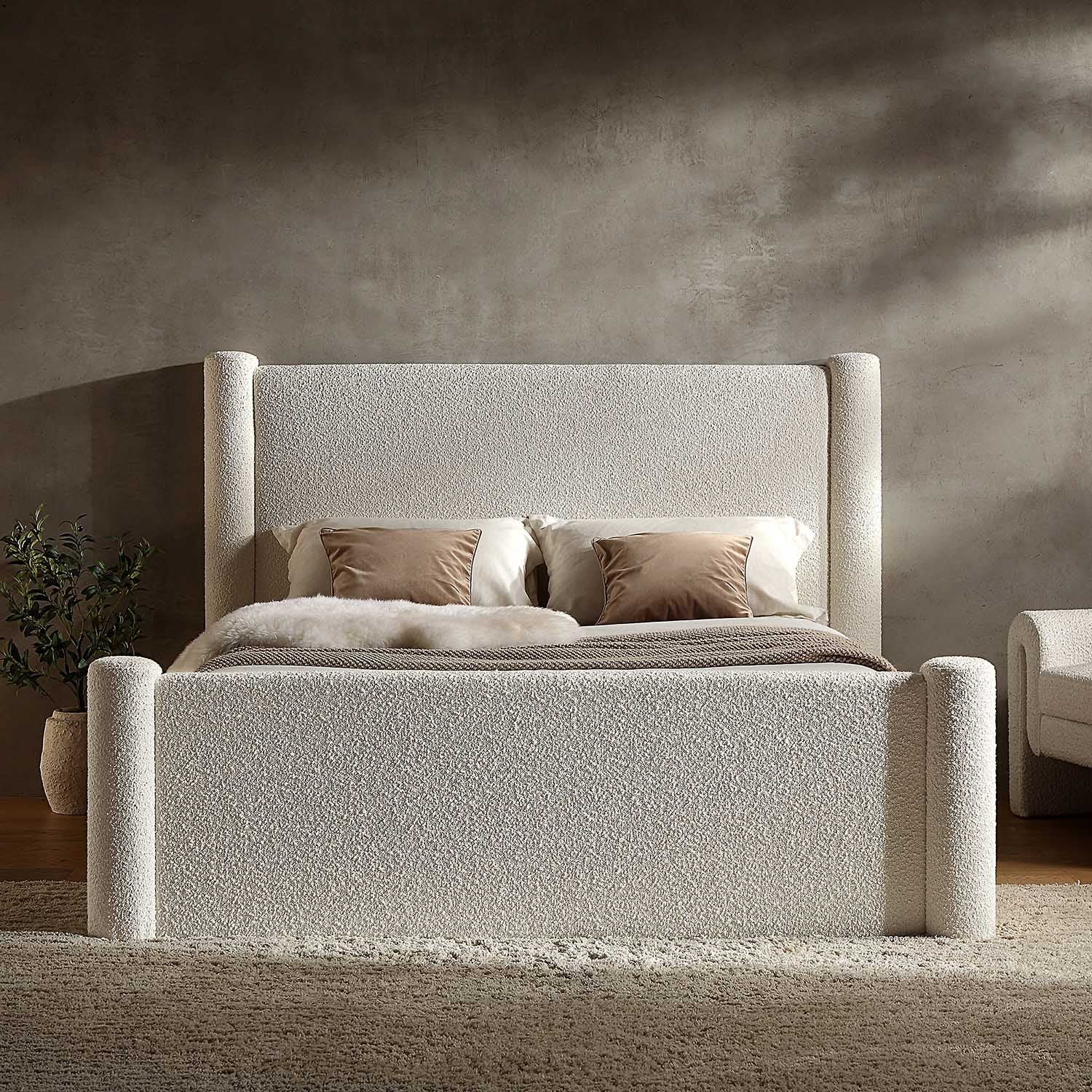 Galerie Beige Boucle Pillar Upholstered Bed - Image 2