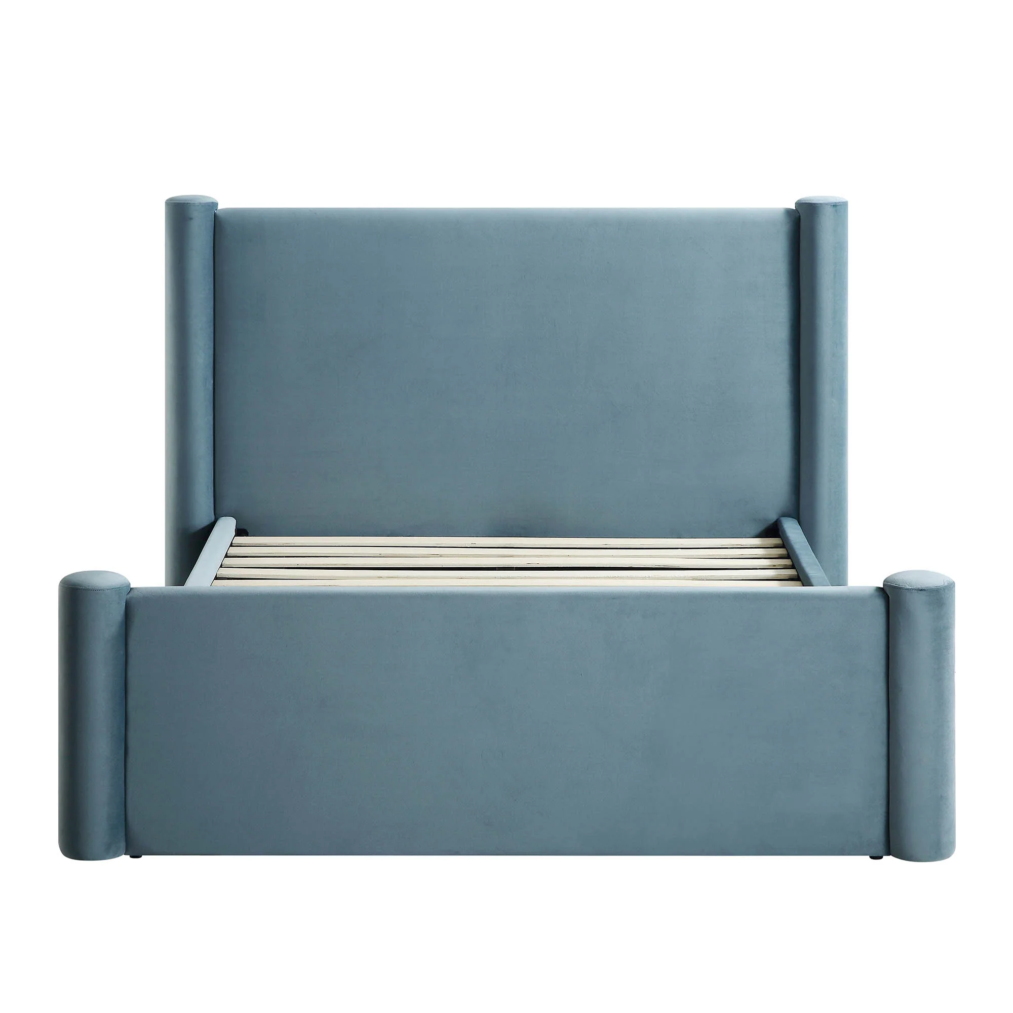 Galerie Misty Blue Velvet Pillar Upholstered Bed - Image 4