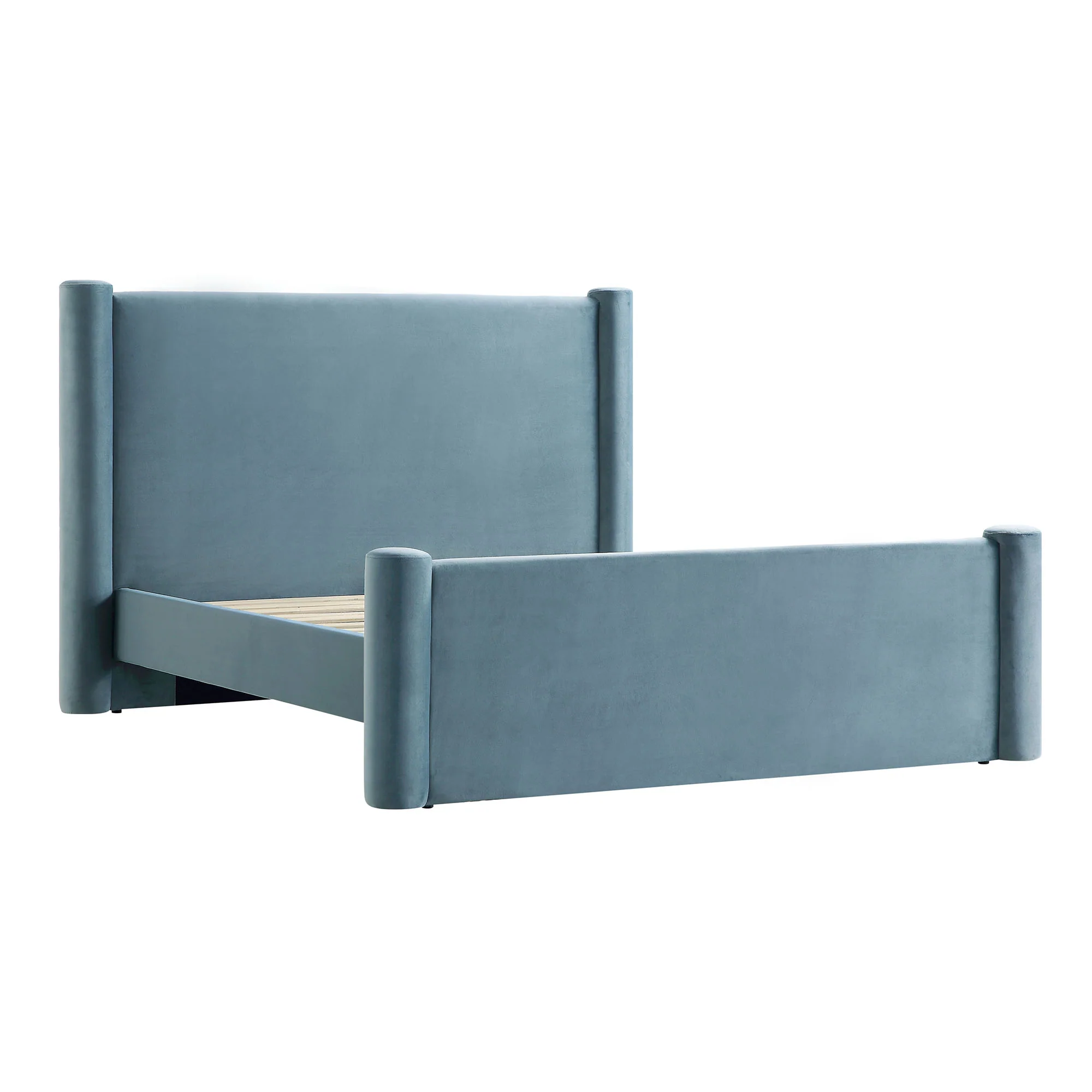 Galerie Misty Blue Velvet Pillar Upholstered Bed - Image 5