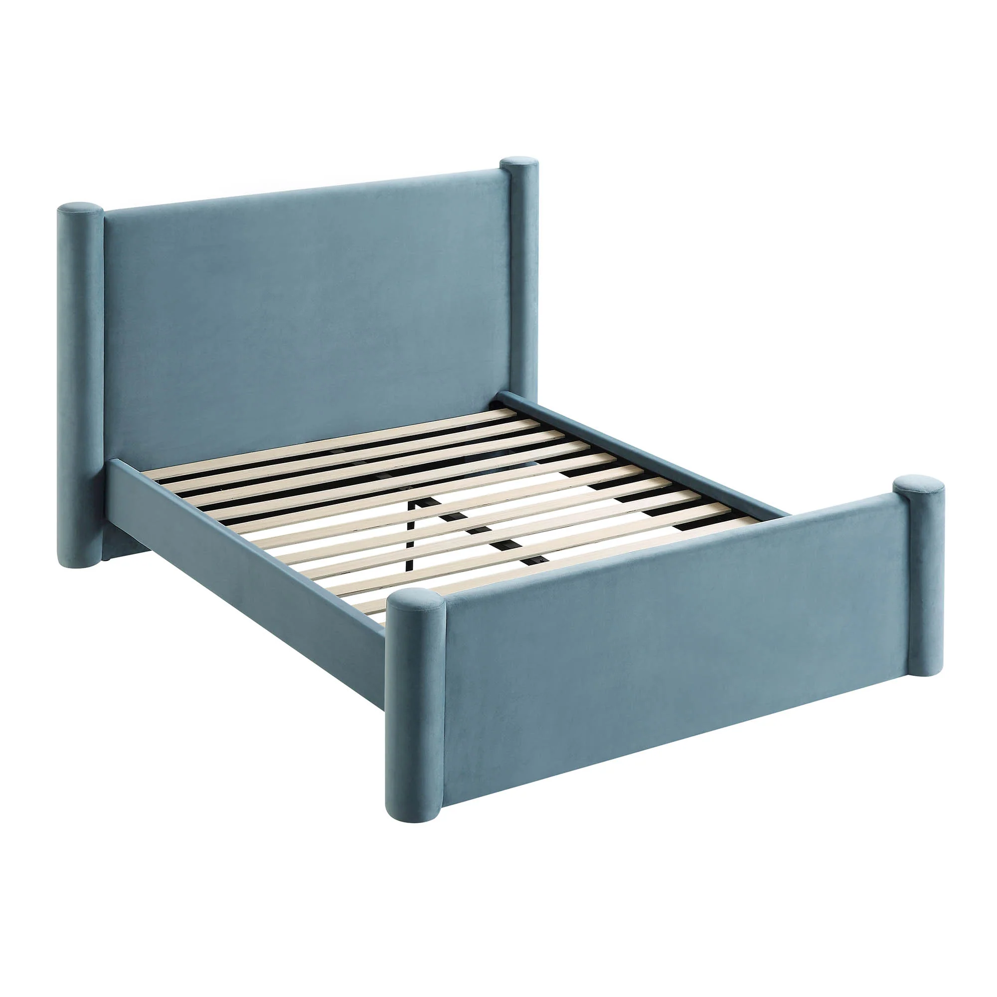 Galerie Misty Blue Velvet Pillar Upholstered Bed - Image 7