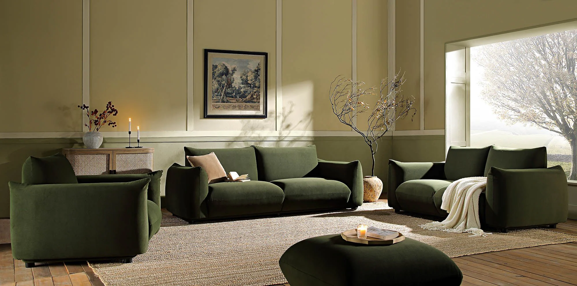 Gianni Three Seater Sofa, Moss Green Velvet - Image 4