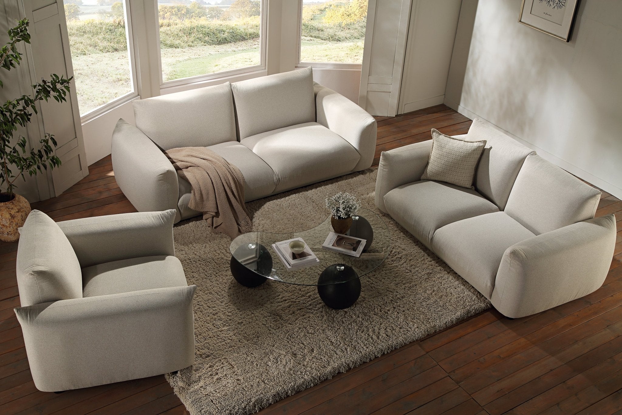 Gianni Two Seater Sofa, Beige Woven Fabric - Image 4
