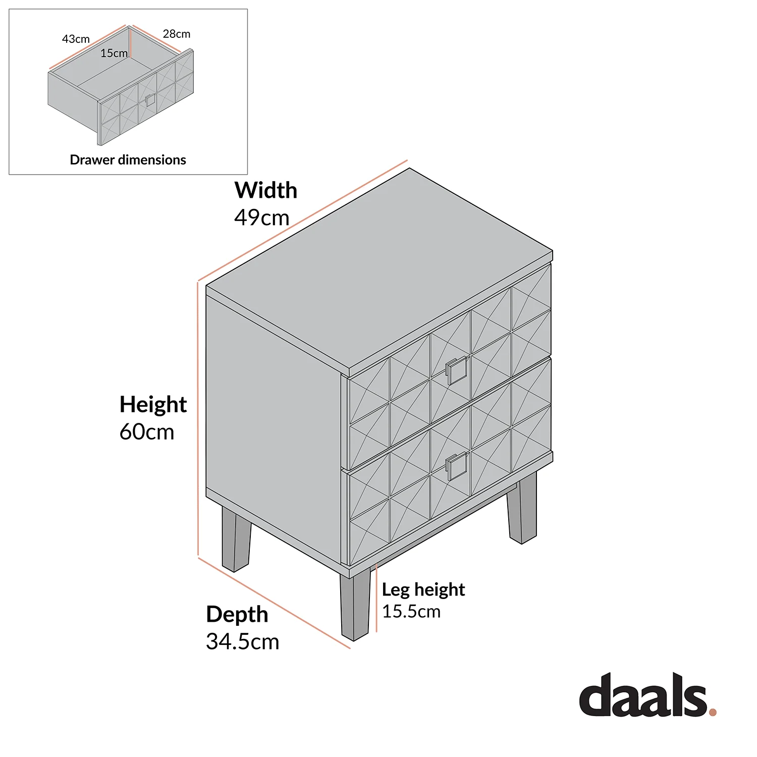 Gibbs 2-Drawer Bedside Table, Natural - Image 6