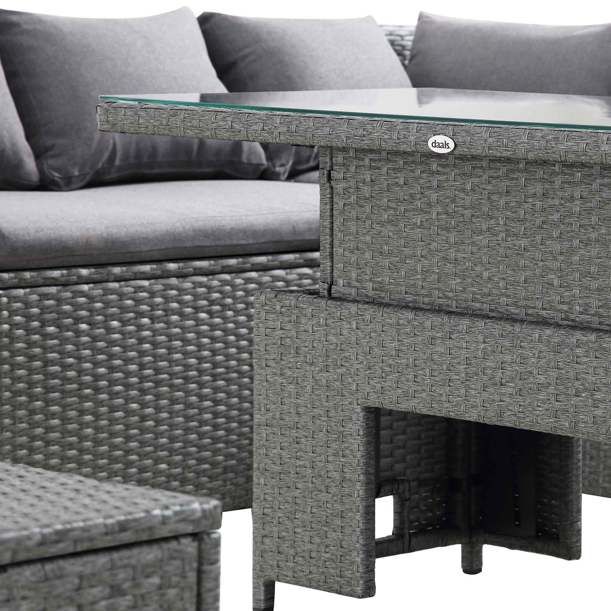Granchester Rattan Rectangular Corner Dining Sofa Set with Rising Table, Grey - Image 10