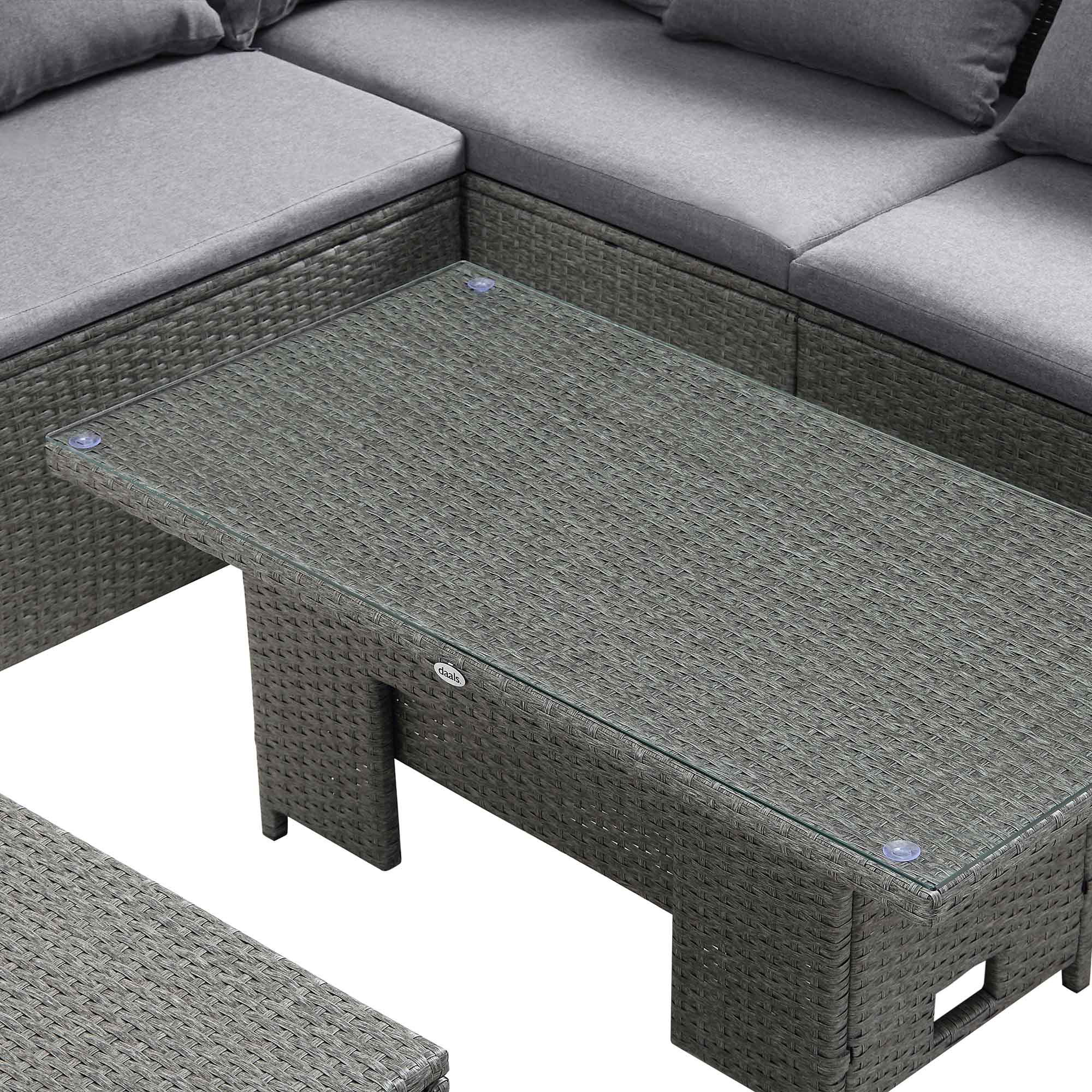 Granchester Rattan Rectangular Corner Dining Sofa Set with Rising Table, Grey - Image 12