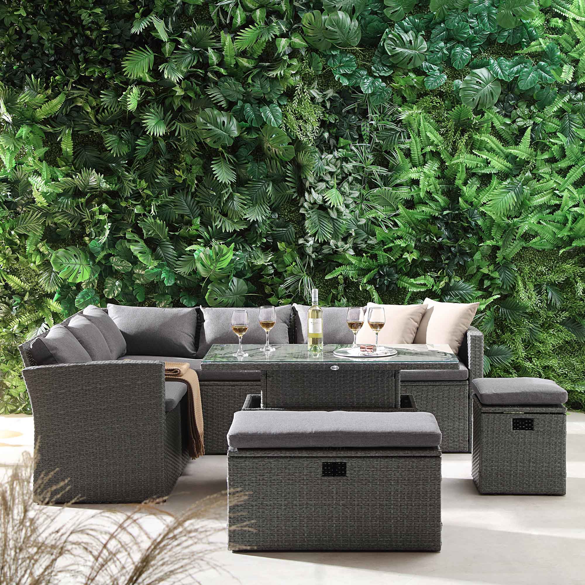Granchester Rattan Rectangular Corner Dining Sofa Set with Rising Table, Grey - Image 5