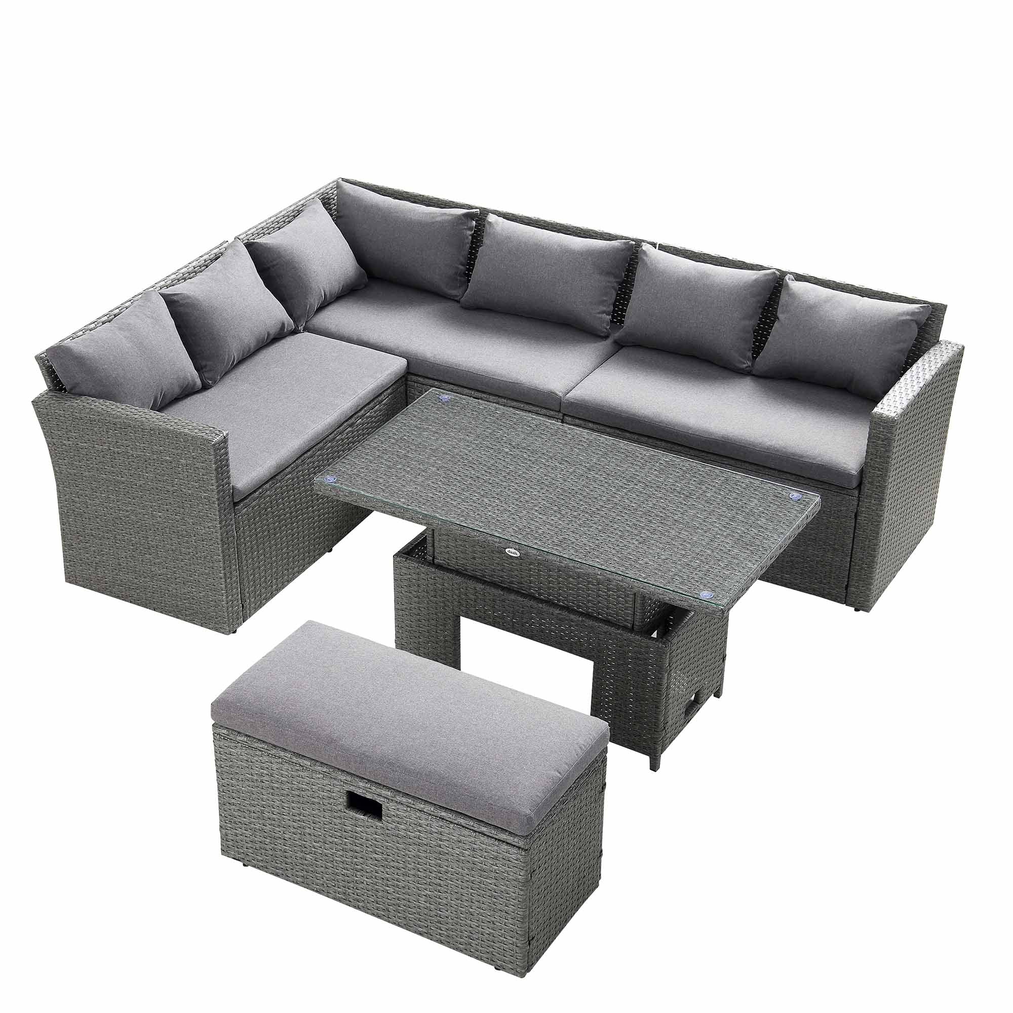 Granchester Rattan Rectangular Corner Dining Sofa Set with Rising Table, Grey - Image 9