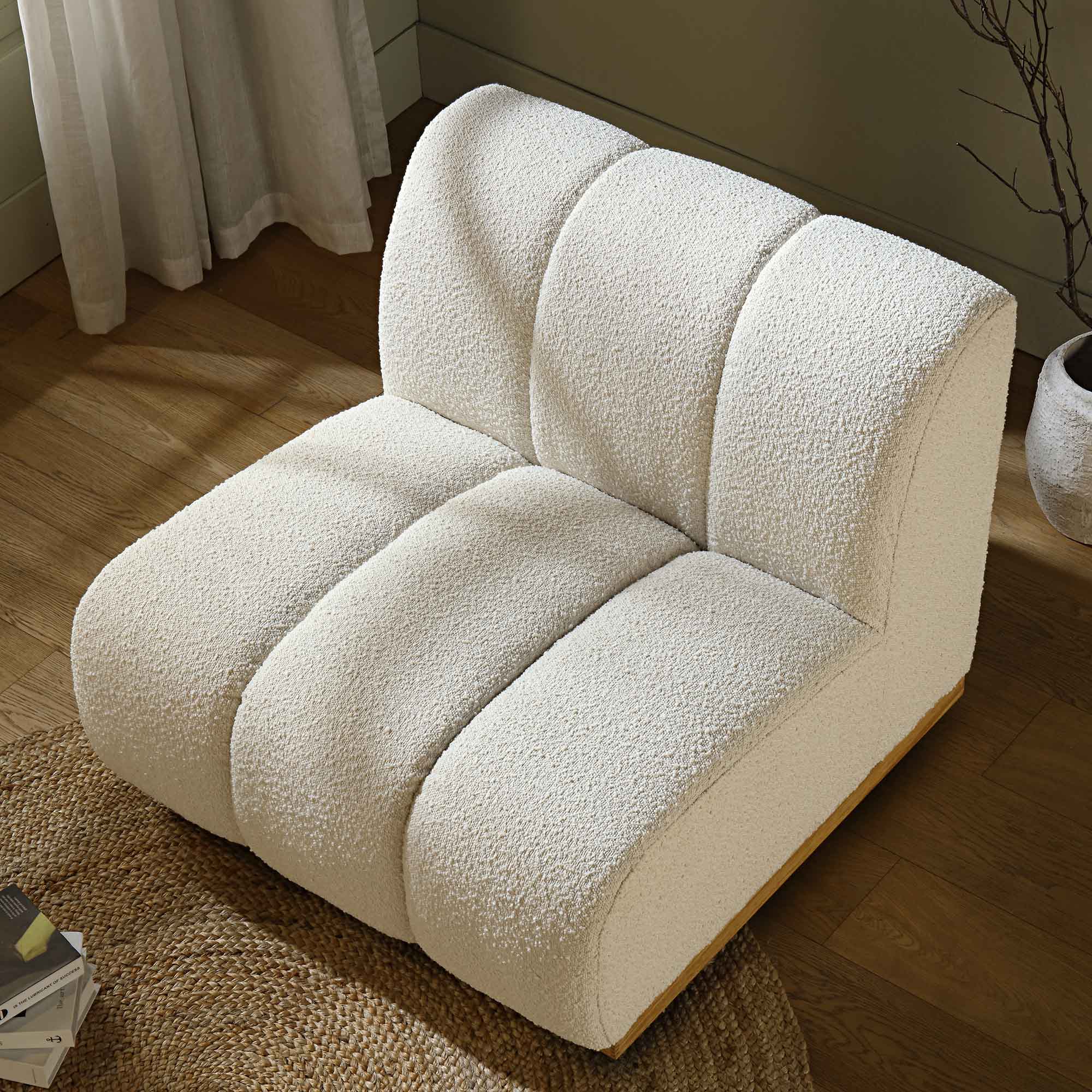 Granvia Ecru Boucle Modular Sofa, 1-Seater Armless Sofa - Image 2