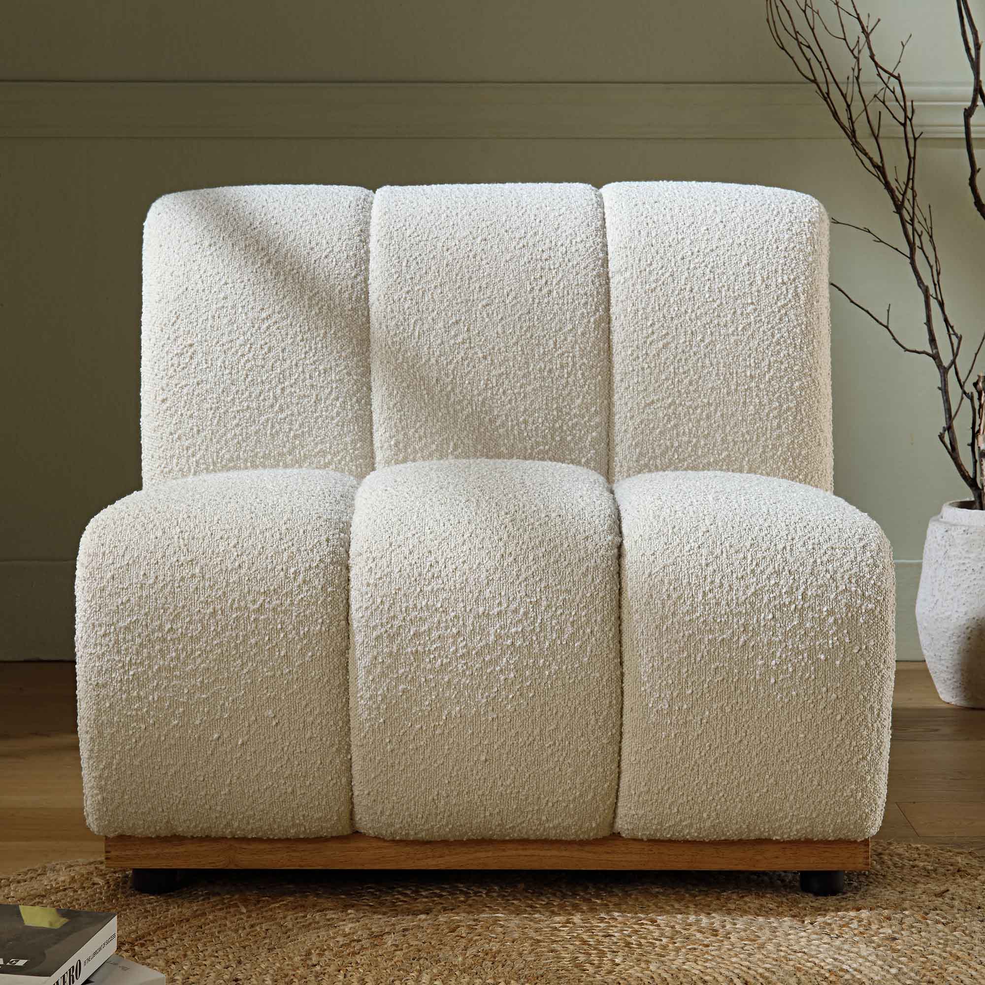 Granvia Ecru Boucle Modular Sofa, 1-Seater Armless Sofa - Image 3
