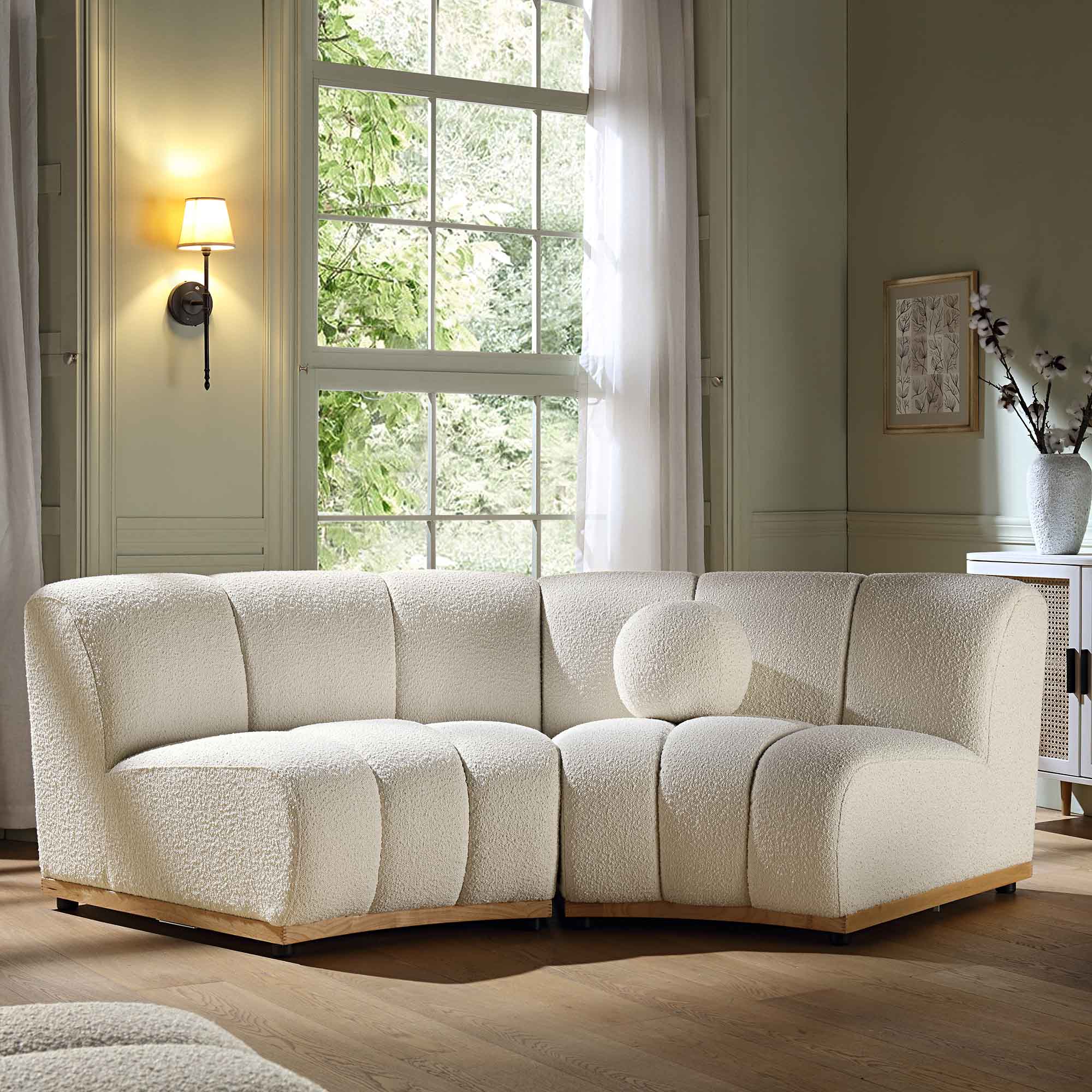 Granvia Ecru Boucle Modular Sofa, 2-Seater Curved Sofa - Image 3