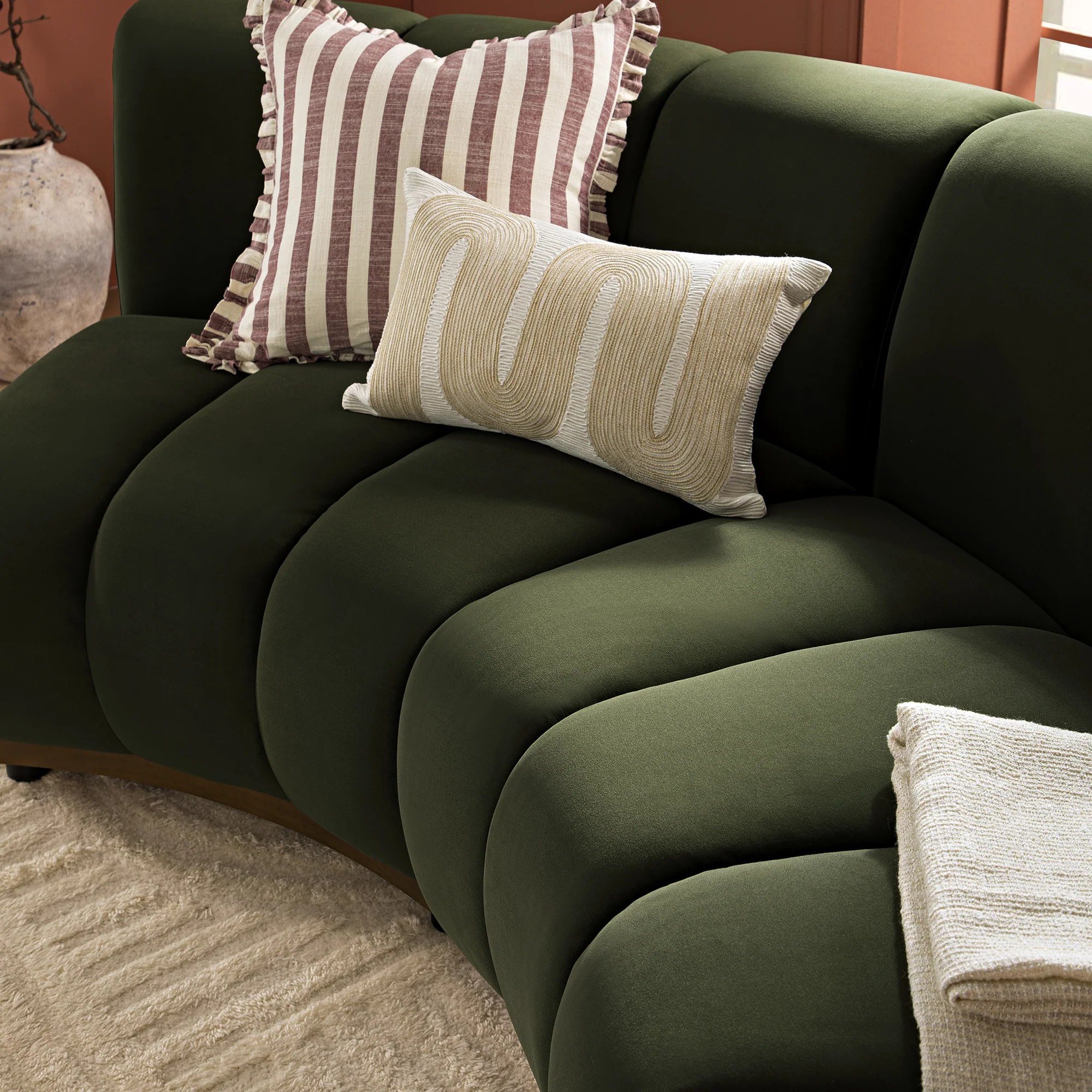 Granvia Moss Green Velvet Modular Sofa, 2-Seater Curved Sofa - Image 4