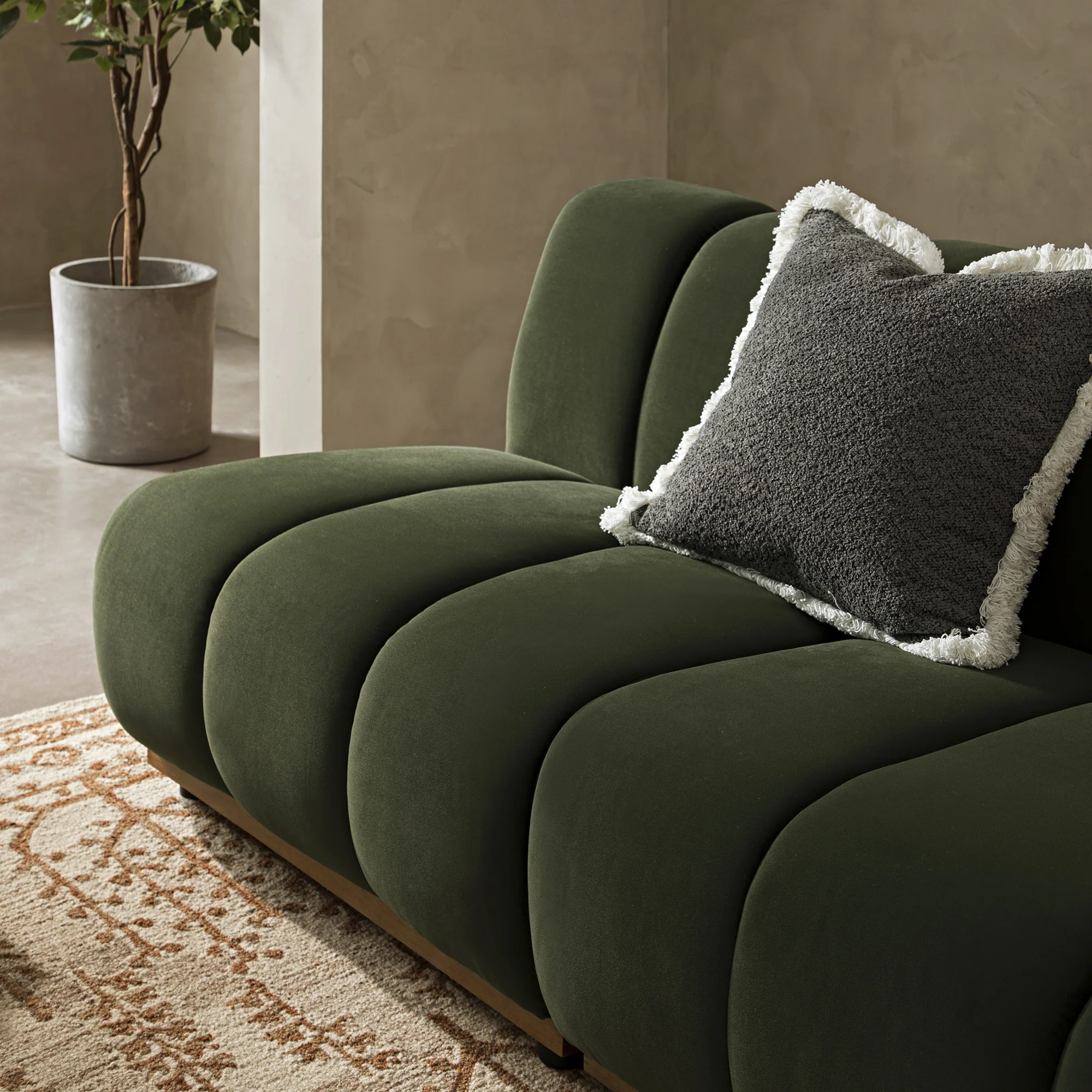 Granvia Moss Green Velvet Modular Sofa, 2-Seater Sofa - Image 3