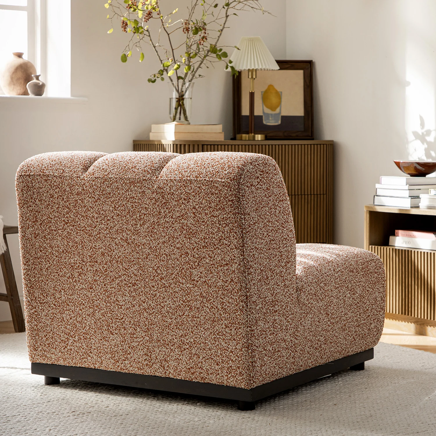 Granvia Musk Blush Boucle Modular Sofa, 1-Seater Armless Sofa - Image 3