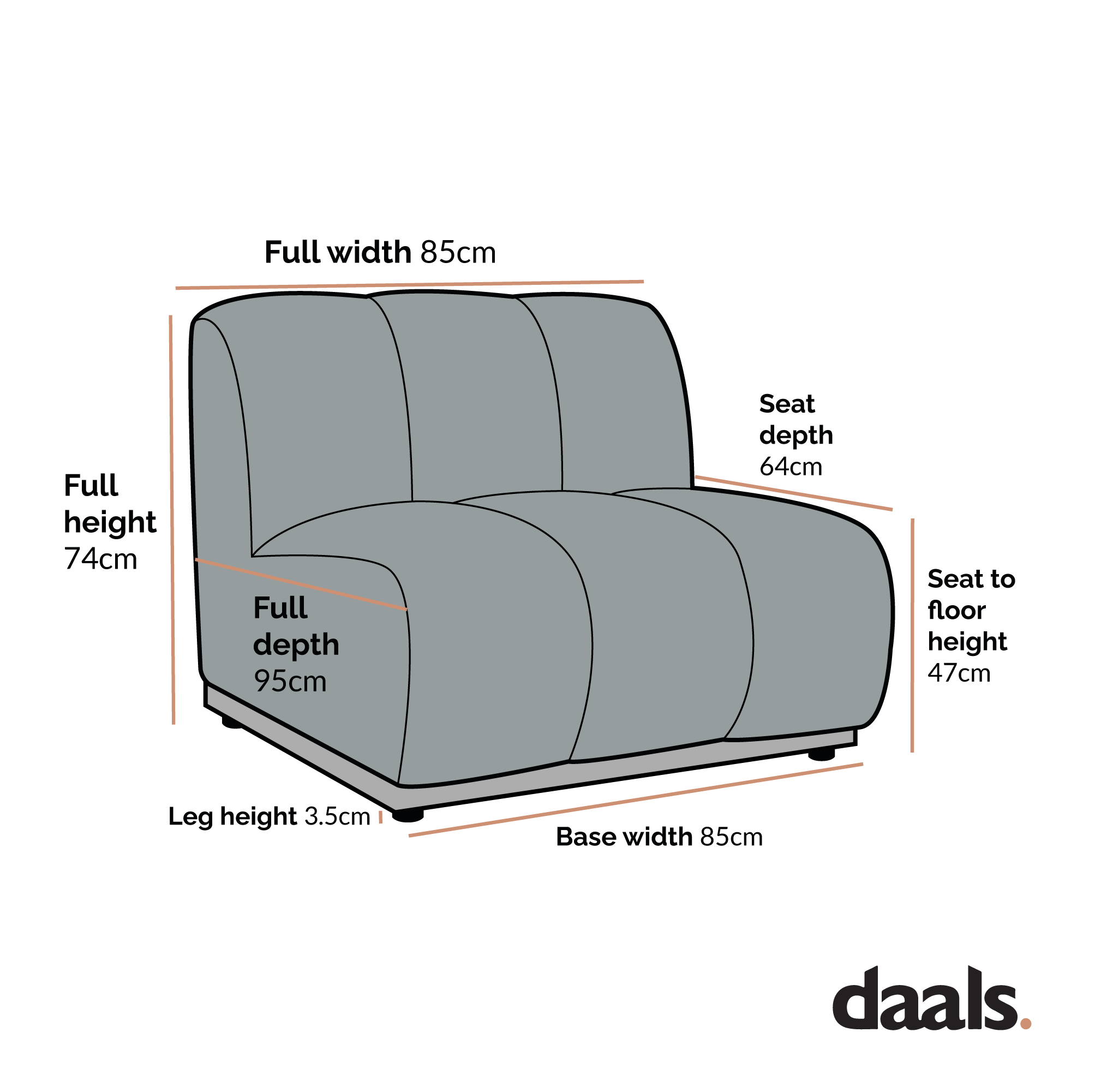 Granvia Musk Blush Boucle Modular Sofa, 1-Seater Armless Sofa - Image 9