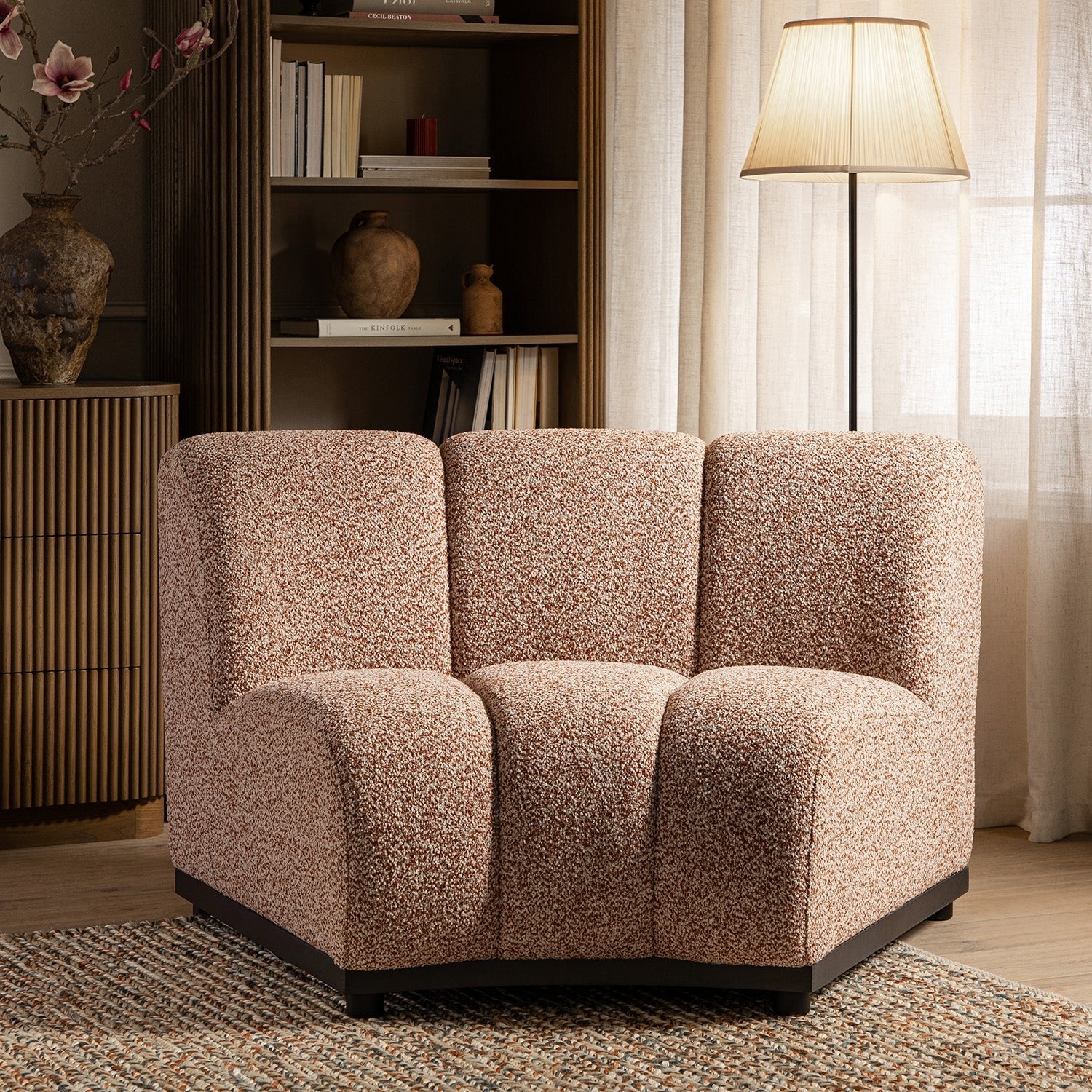 Granvia Musk Blush Boucle Modular Sofa, 1-Seater Curved Sofa - Image 3