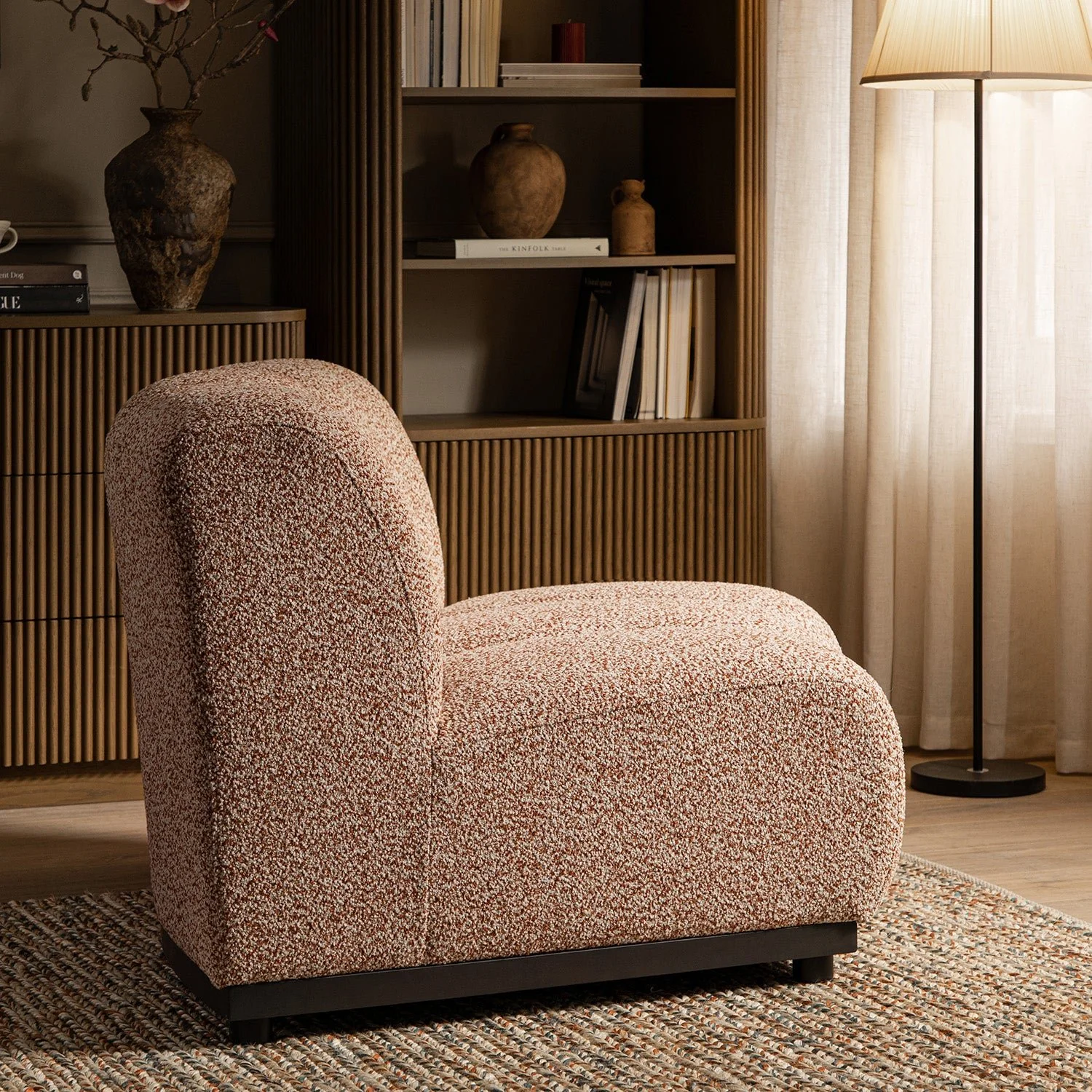 Granvia Musk Blush Boucle Modular Sofa, 1-Seater Curved Sofa - Image 4