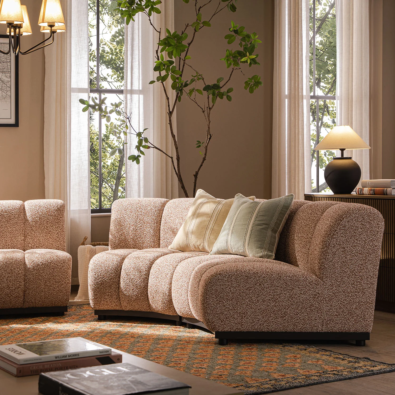 Granvia Musk Blush Boucle Modular Sofa, 2-Seater Curved Sofa - Image 2