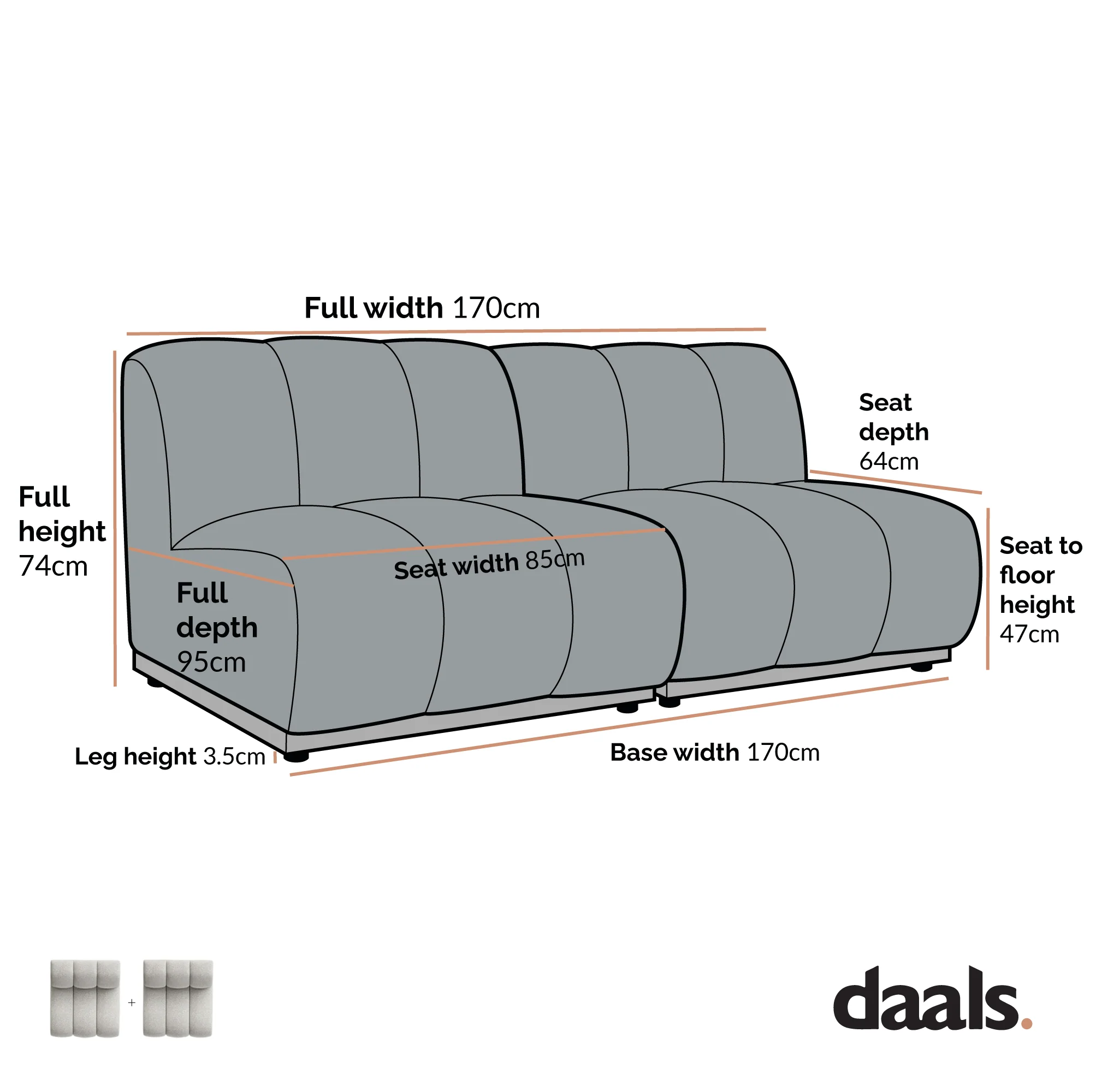 Granvia Ecru Boucle Modular Sofa, 2-Seater Sofa - Image 6