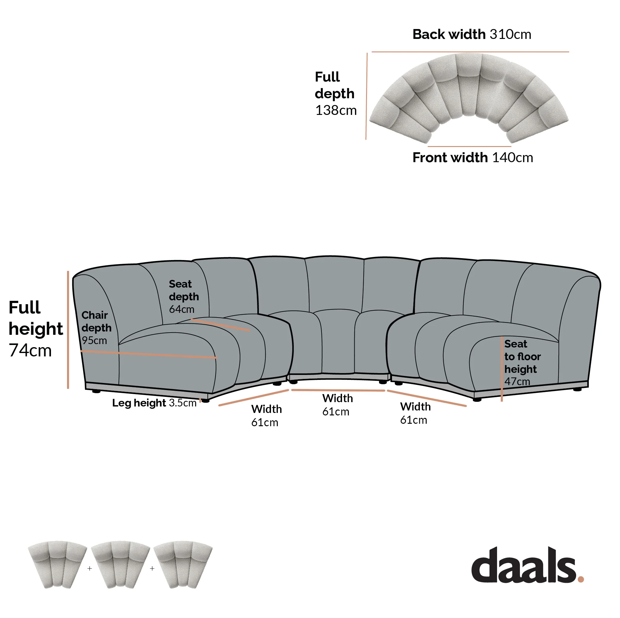 Granvia Ecru Boucle Modular Sofa, 3-Seater Curved Sofa - Image 6