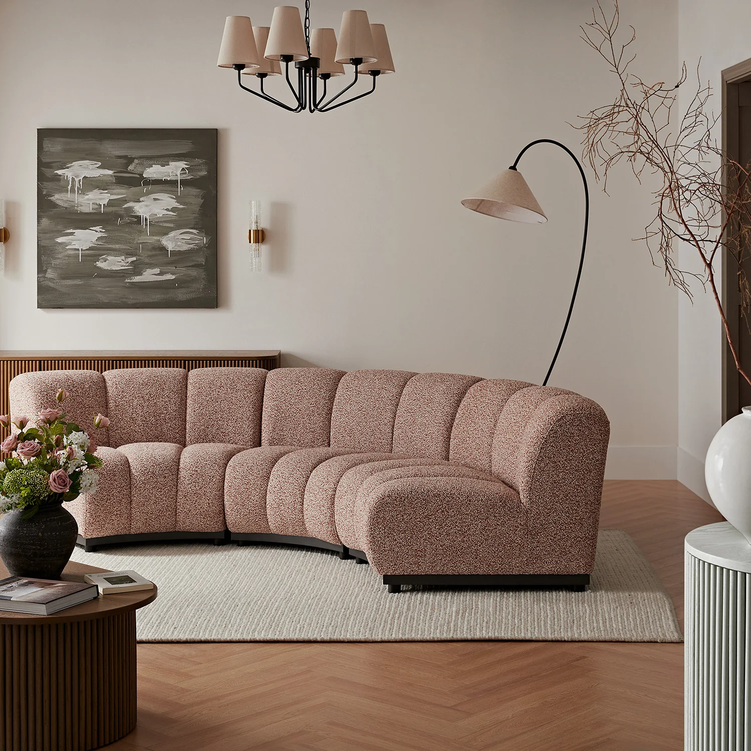 Granvia Musk Blush Boucle Modular Sofa, 3-Seater Curved Sofa - Image 2
