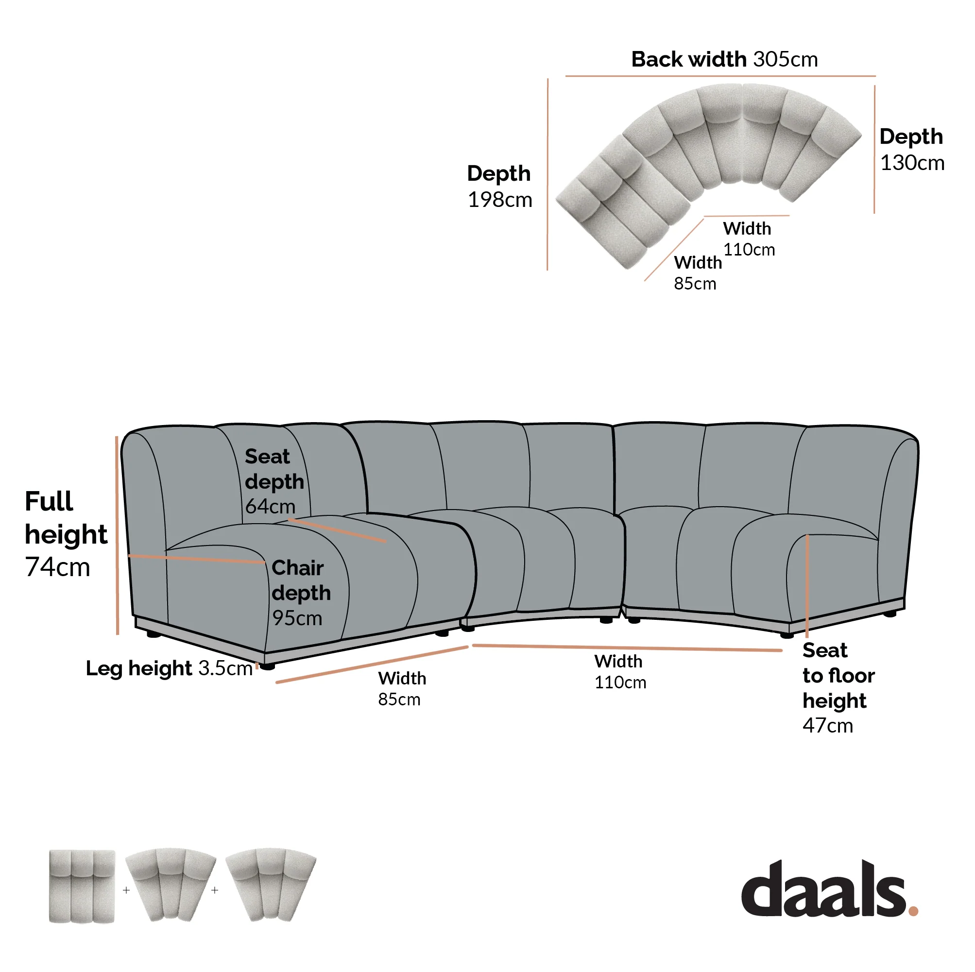 Granvia Ecru Boucle Modular Sofa, 3-Seater L-Shaped Sofa - Image 3