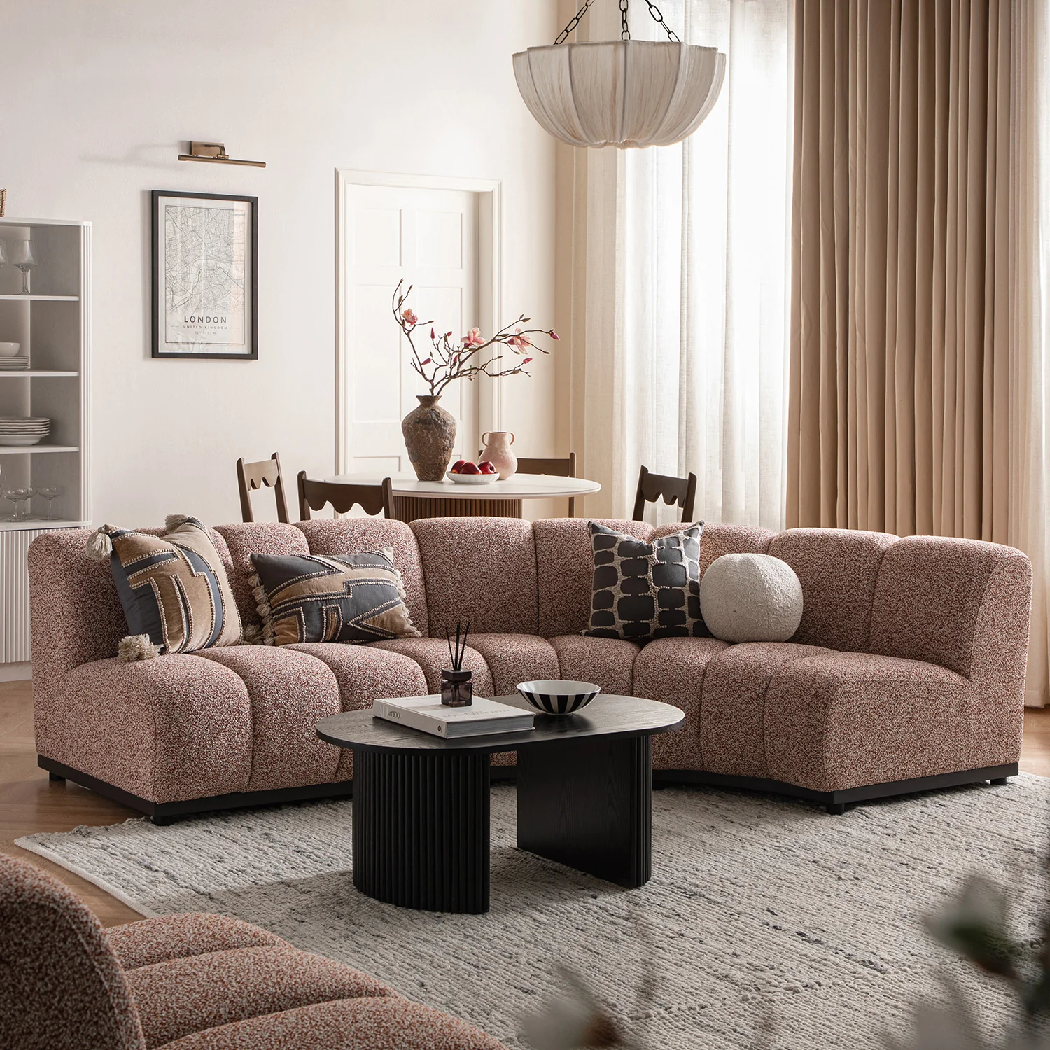Granvia Musk Blush Boucle Modular Sofa, 3-Seater L-Shaped Sofa - Image 2