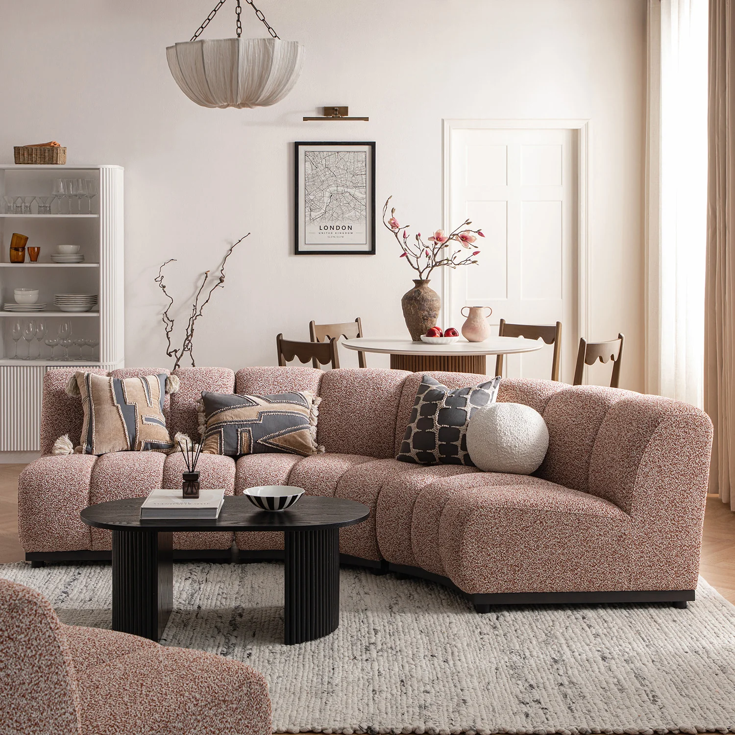 Granvia Musk Blush Boucle Modular Sofa, 3-Seater L-Shaped Sofa - Image 3