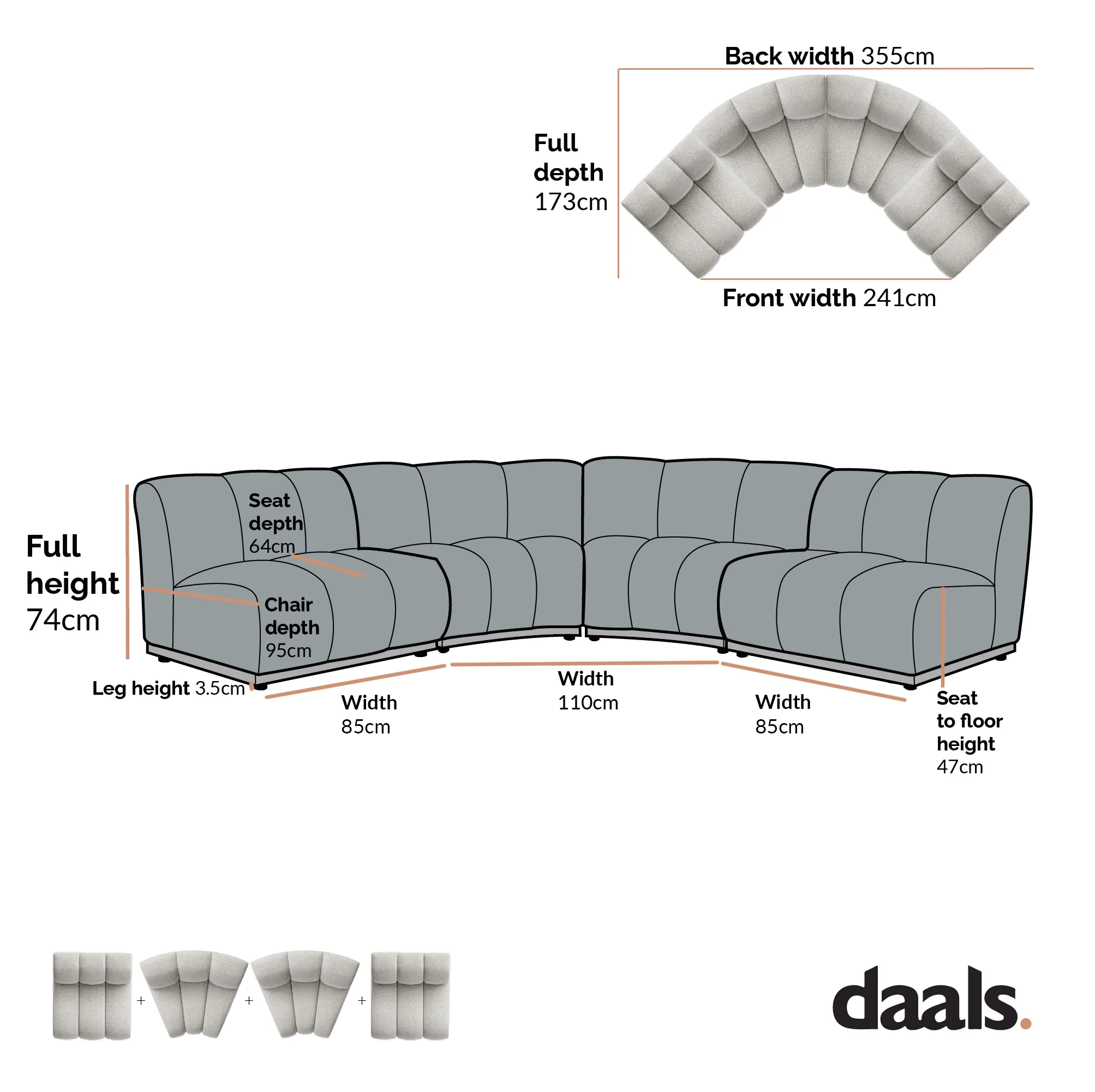 Granvia Ecru Boucle Modular Sofa, 4-Seater Large Corner Sofa - Image 5