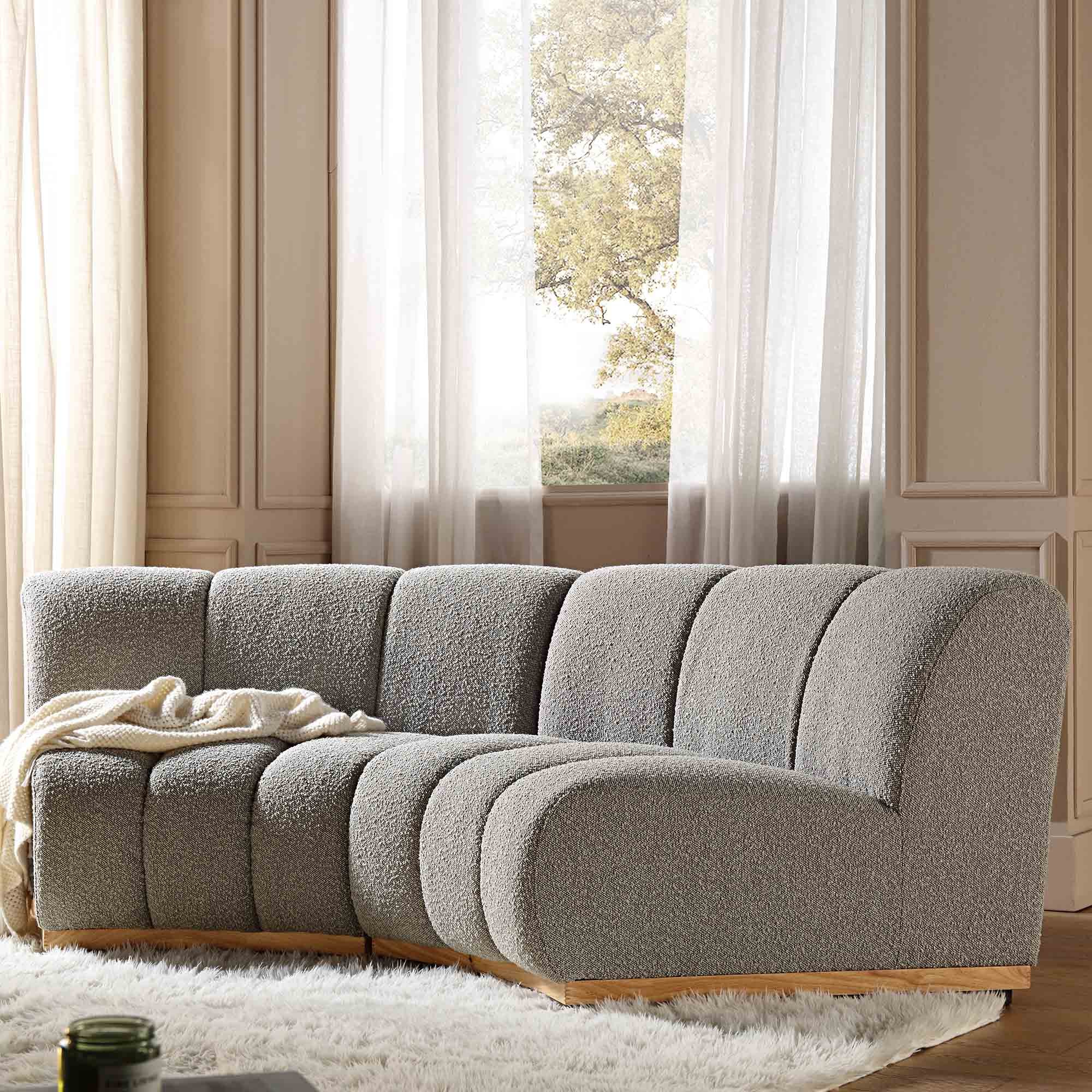 Granvia Taupe Boucle Modular Sofa, 2-Seater Curved Sofa - Image 2
