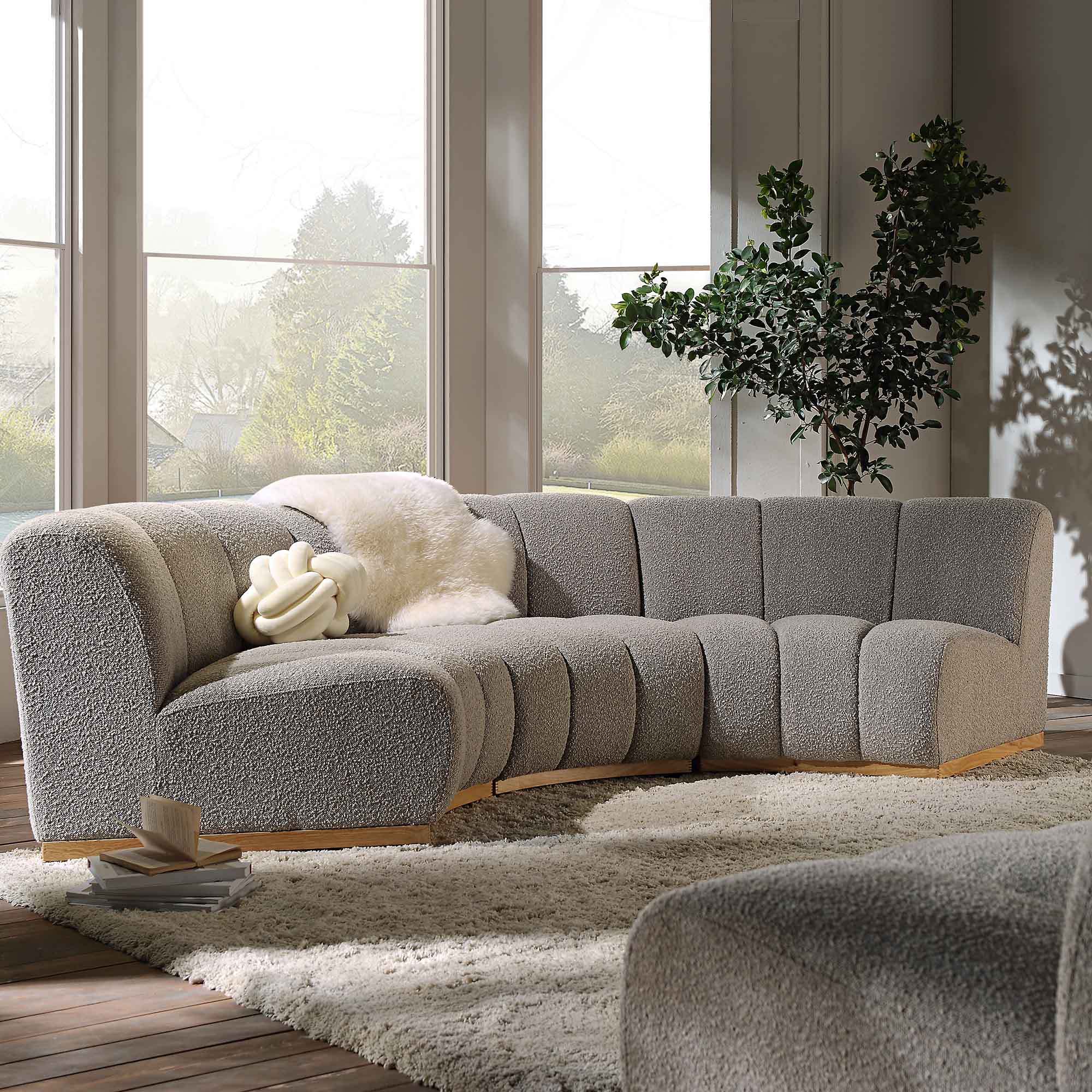 Granvia Taupe Boucle Modular Sofa, 3-Seater Curved Sofa - Image 3